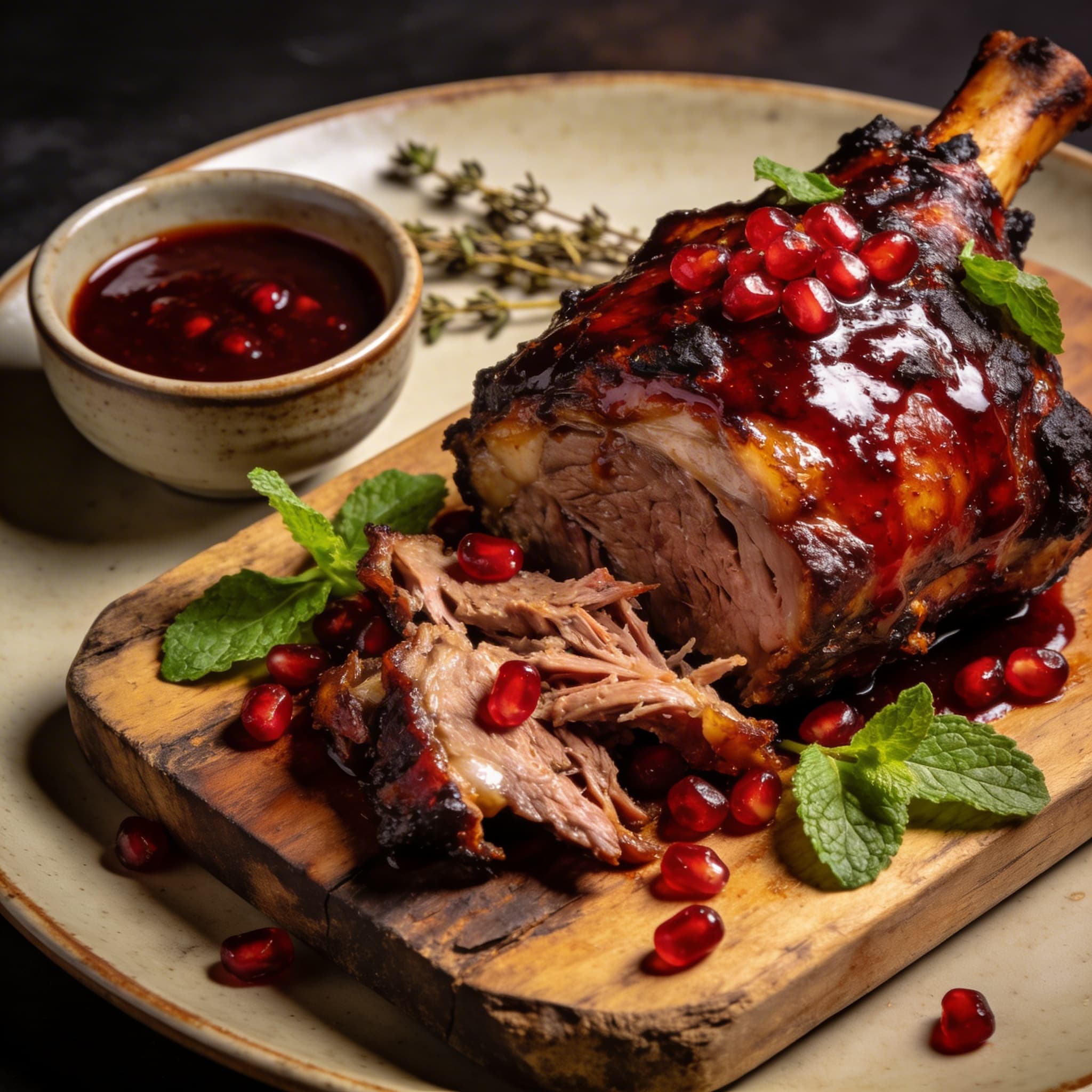Smoked Pomegranate-Glazed Greek Lamb Shoulder