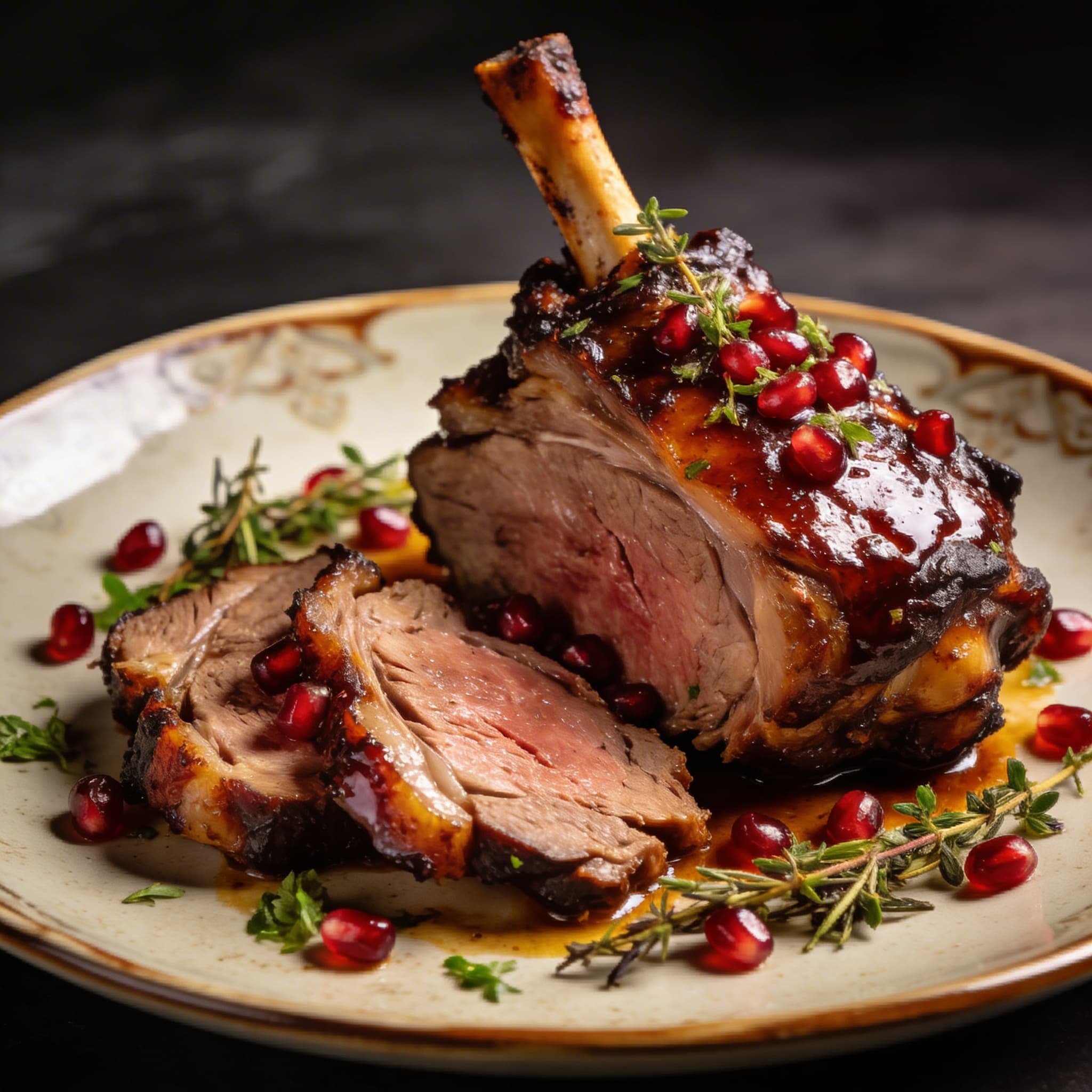 Pomegranate-Glazed Smoked Lamb Shoulder破