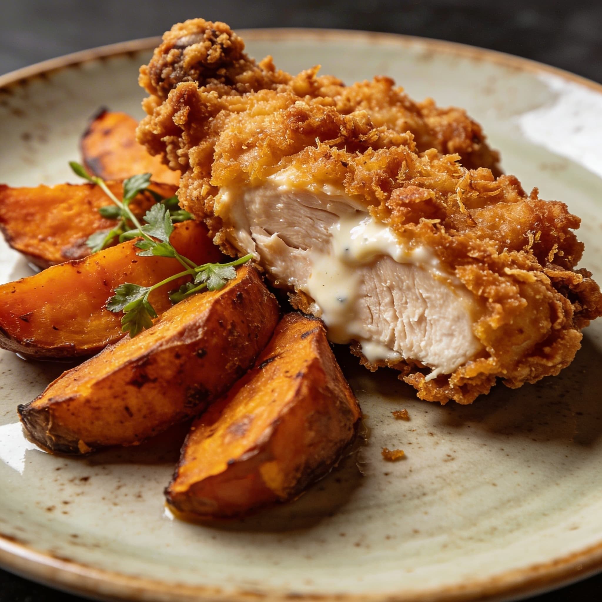 Oven-Fried Buttermilk Chicken & Roasted Sweet Potatoes