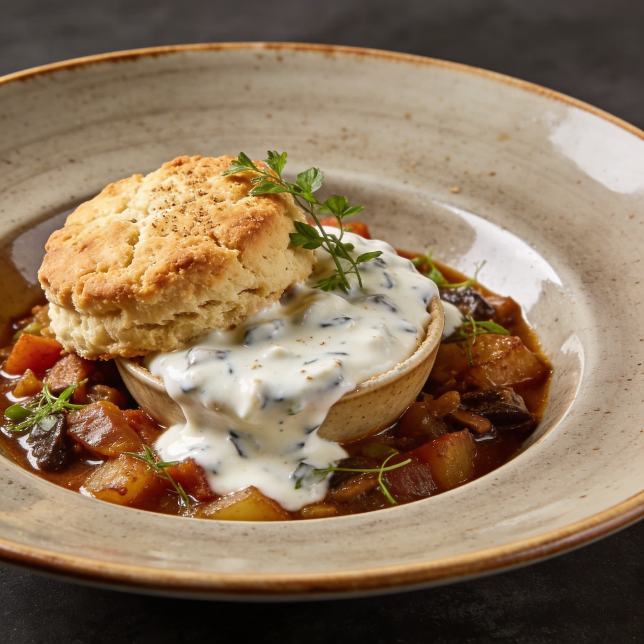 High-Protein Biscuit Bowl with Greek Yogurt Gravy