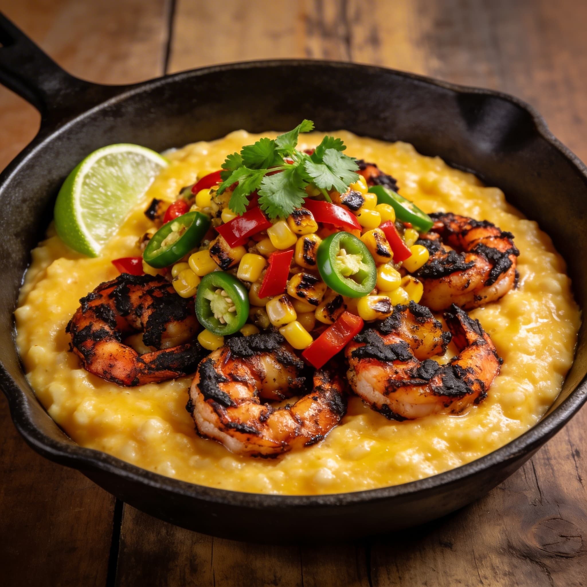 Blackened Shrimp & Protein Grits with Charred Corn Salsa