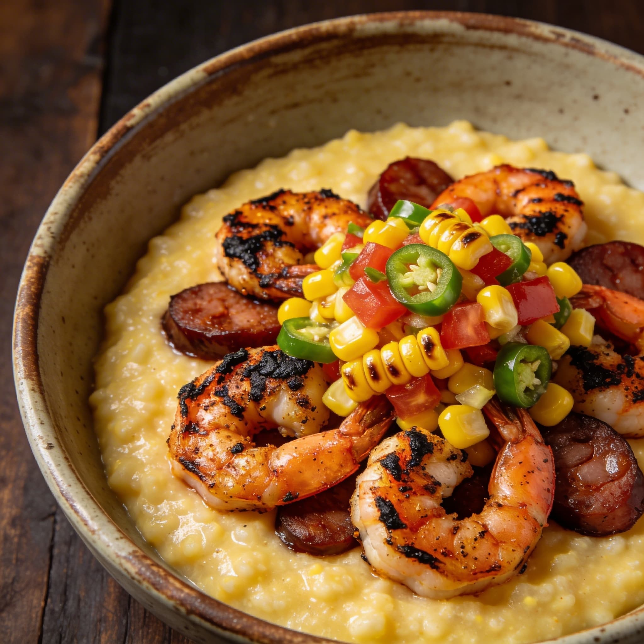 Blackened Shrimp & Protein Grits with Street Corn Salsa