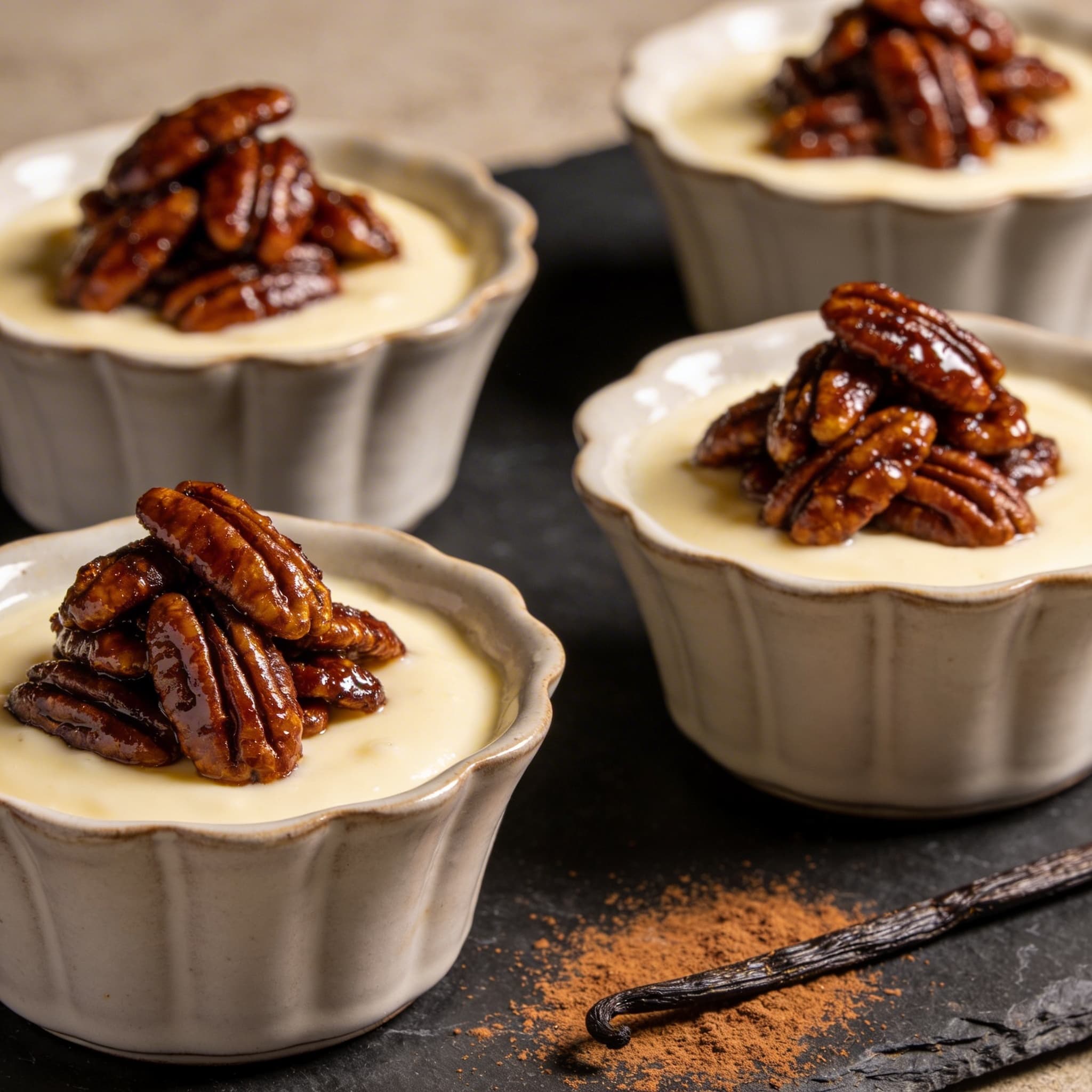 Smoked Maple Pecan Custard Pots