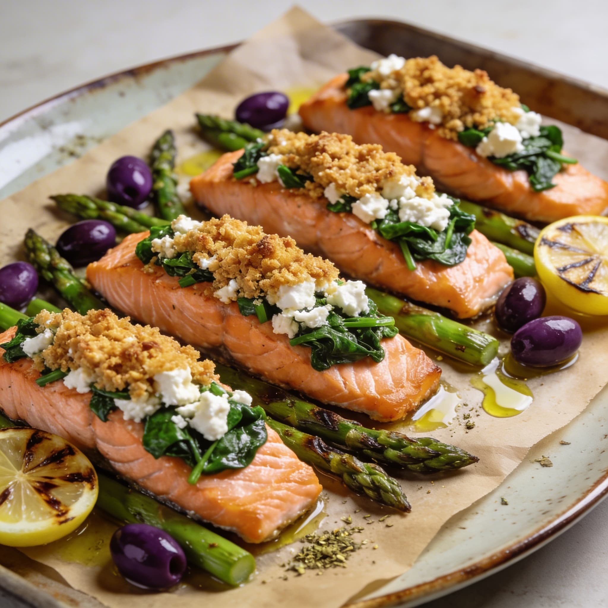 Sheet-Pan Feta & Spinach Crusted Salmon