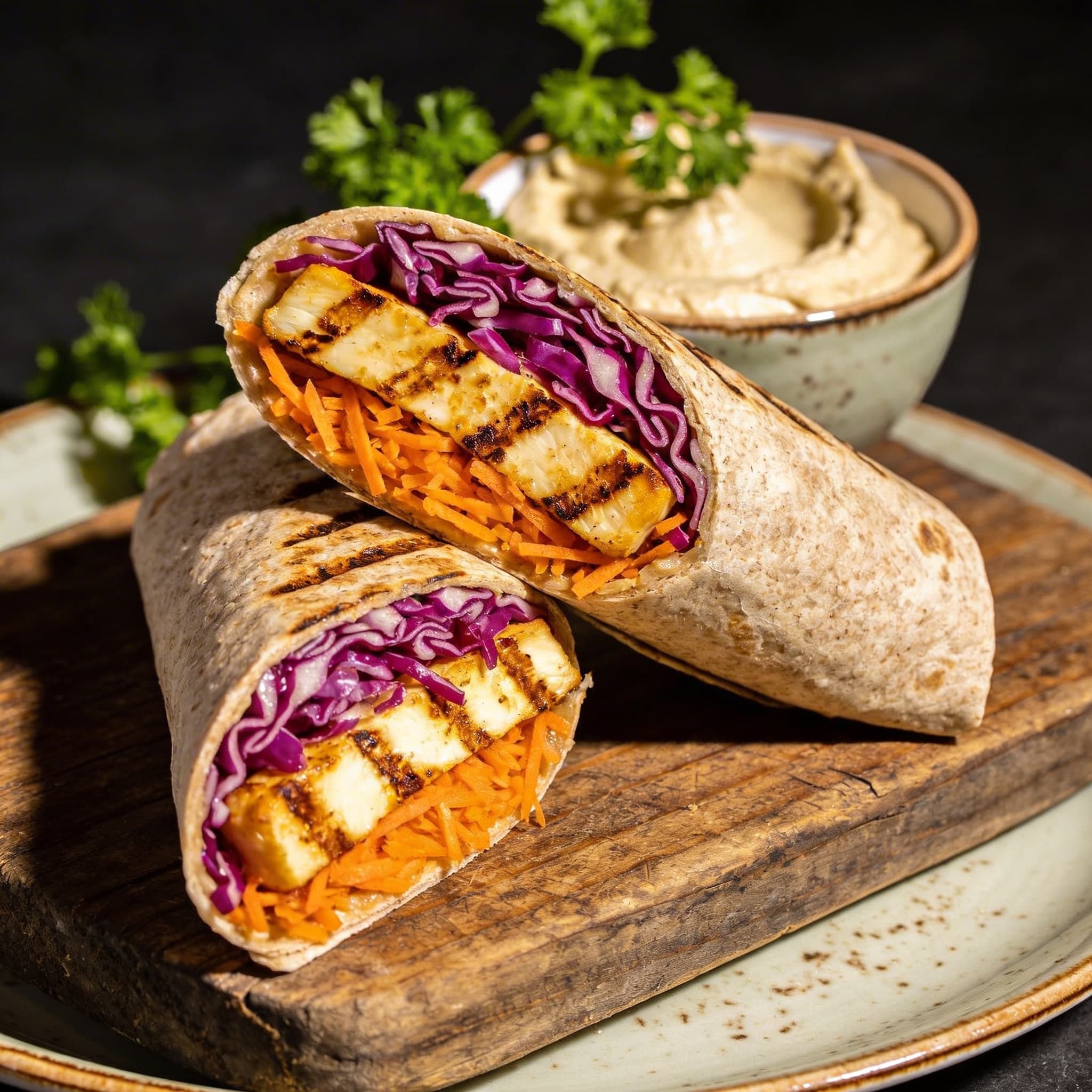 Zesty Seared Halloumi & Herb Slaw Wraps