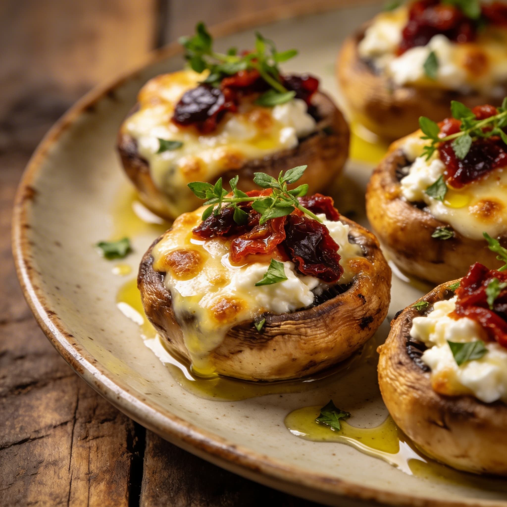 Sun-Dried Tomato & Feta Stuffed Mushrooms
