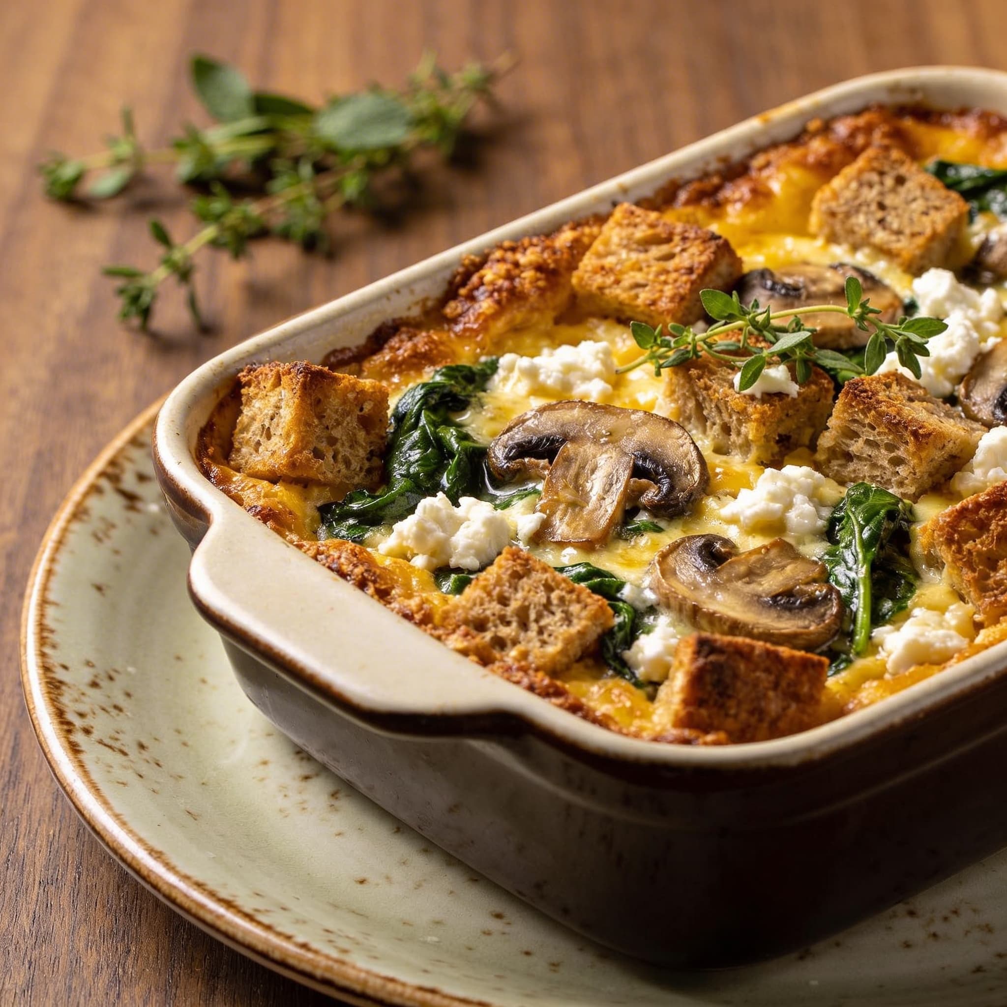 Savory Mushroom & Feta Breakfast Strata