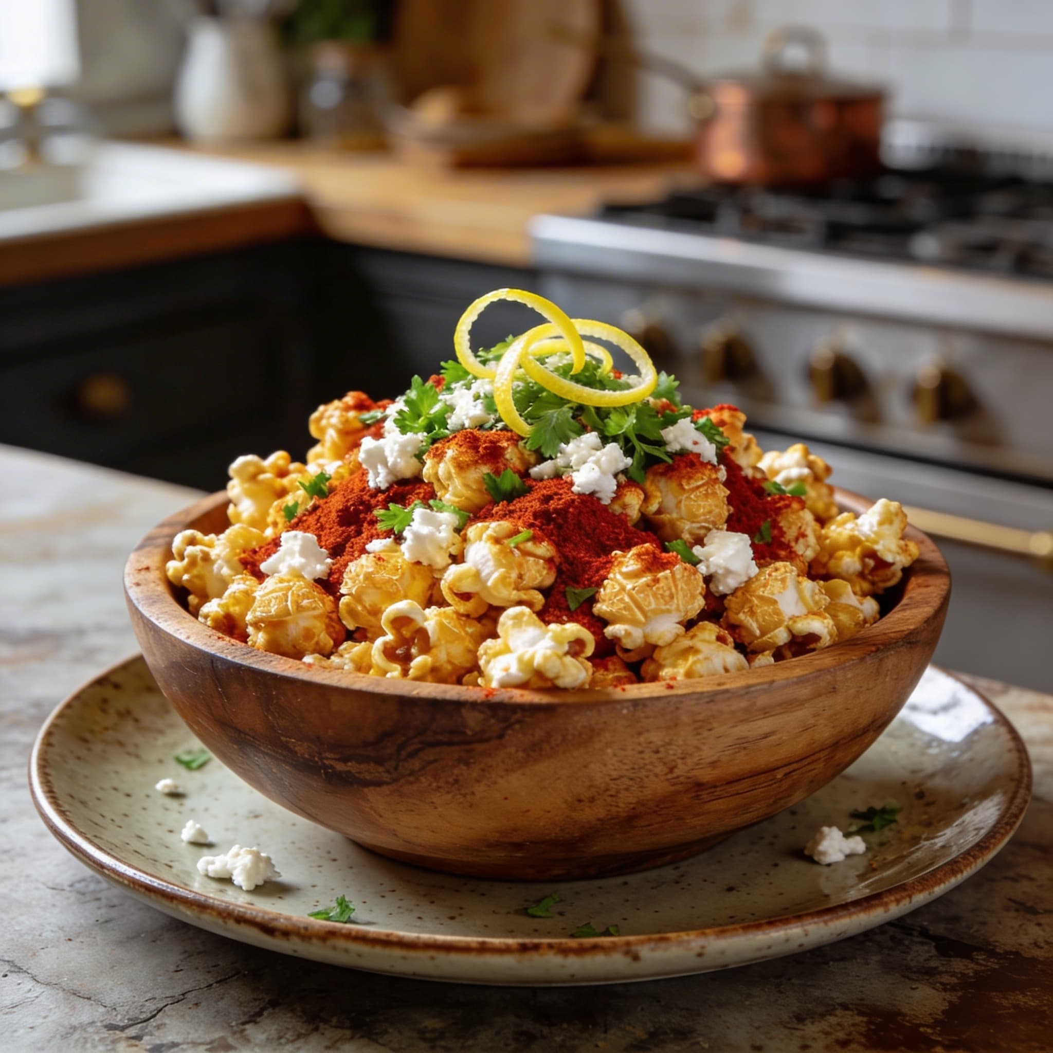 Berbere-Spiced Popcorn with Feta Crumbles