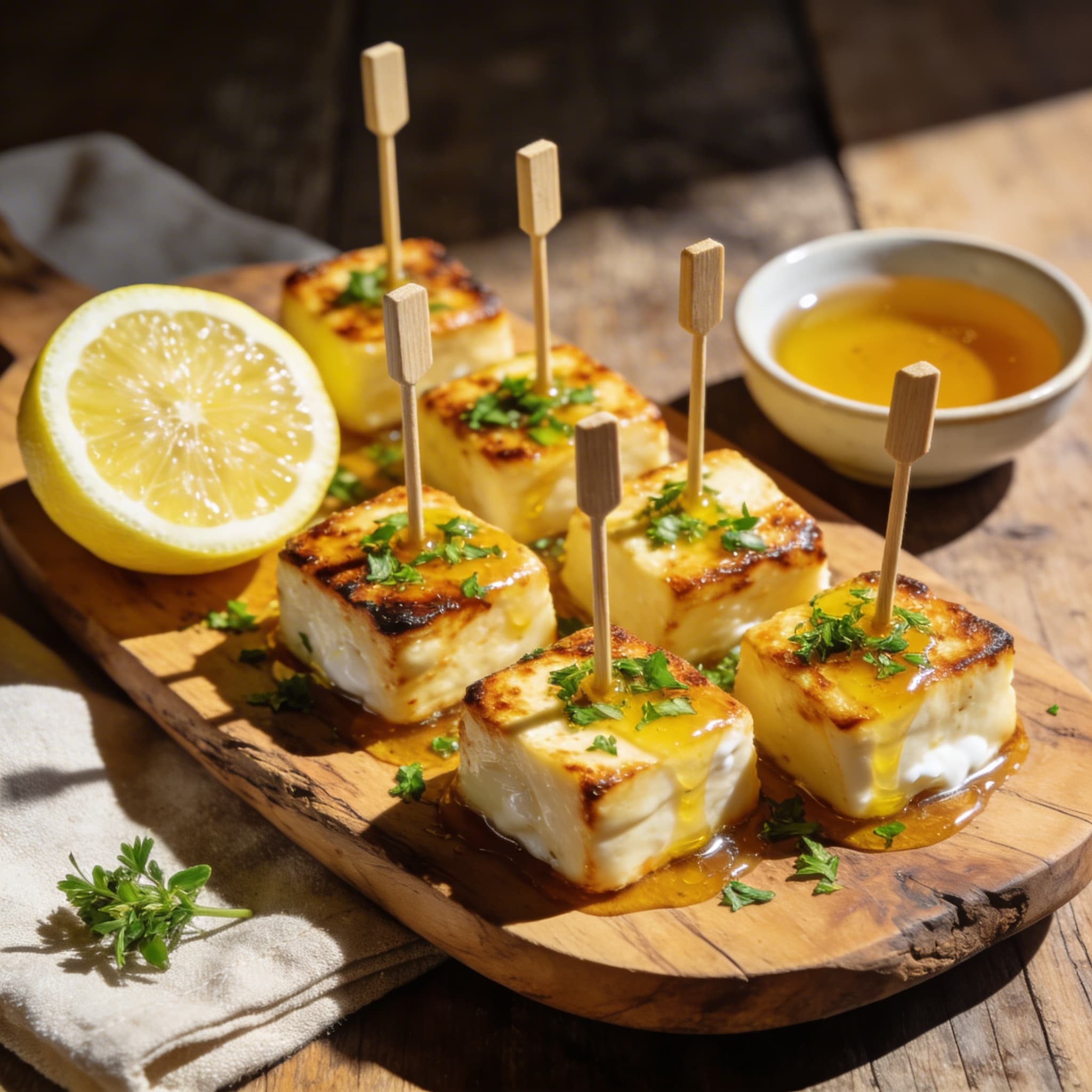 Golden Sear Halloumi Bites with Lemon-Honey Drizzle生产量