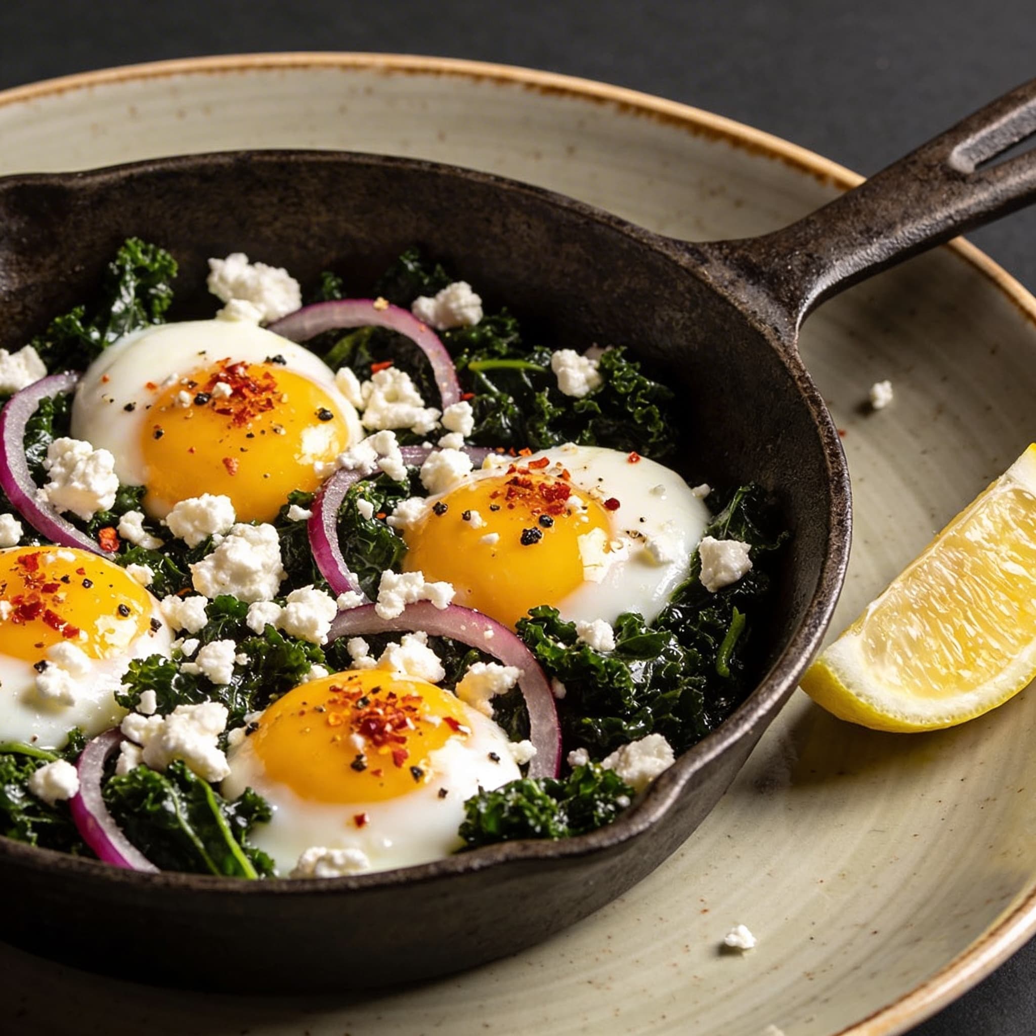 Lemon & Garlic Kale Breakfast Skillet with Feta