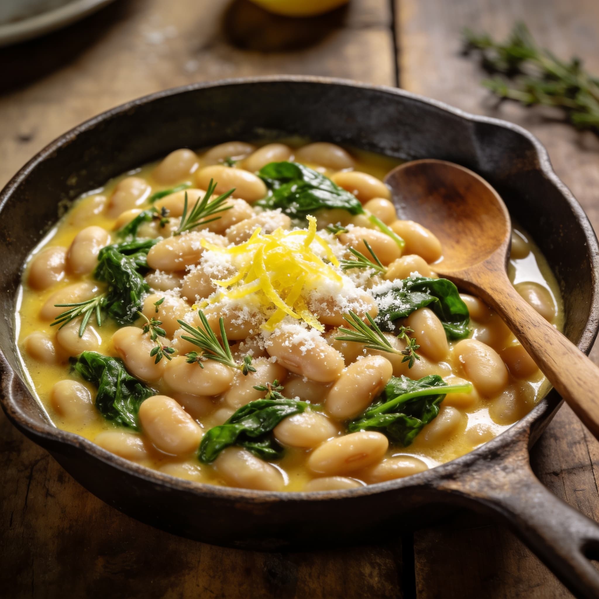 Creamy Rosemary & Lemon White Bean Skillet