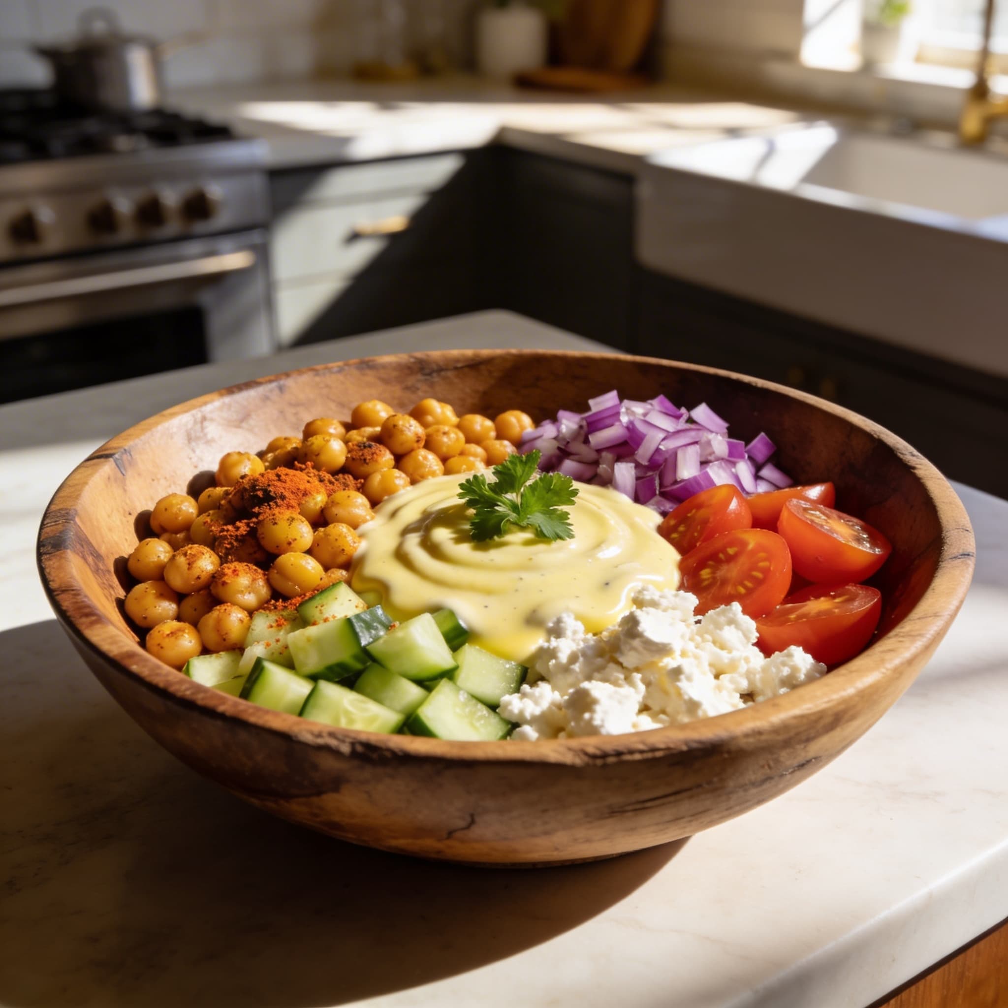 Warm Spiced Chickpea & Tahini Crunch Bowl