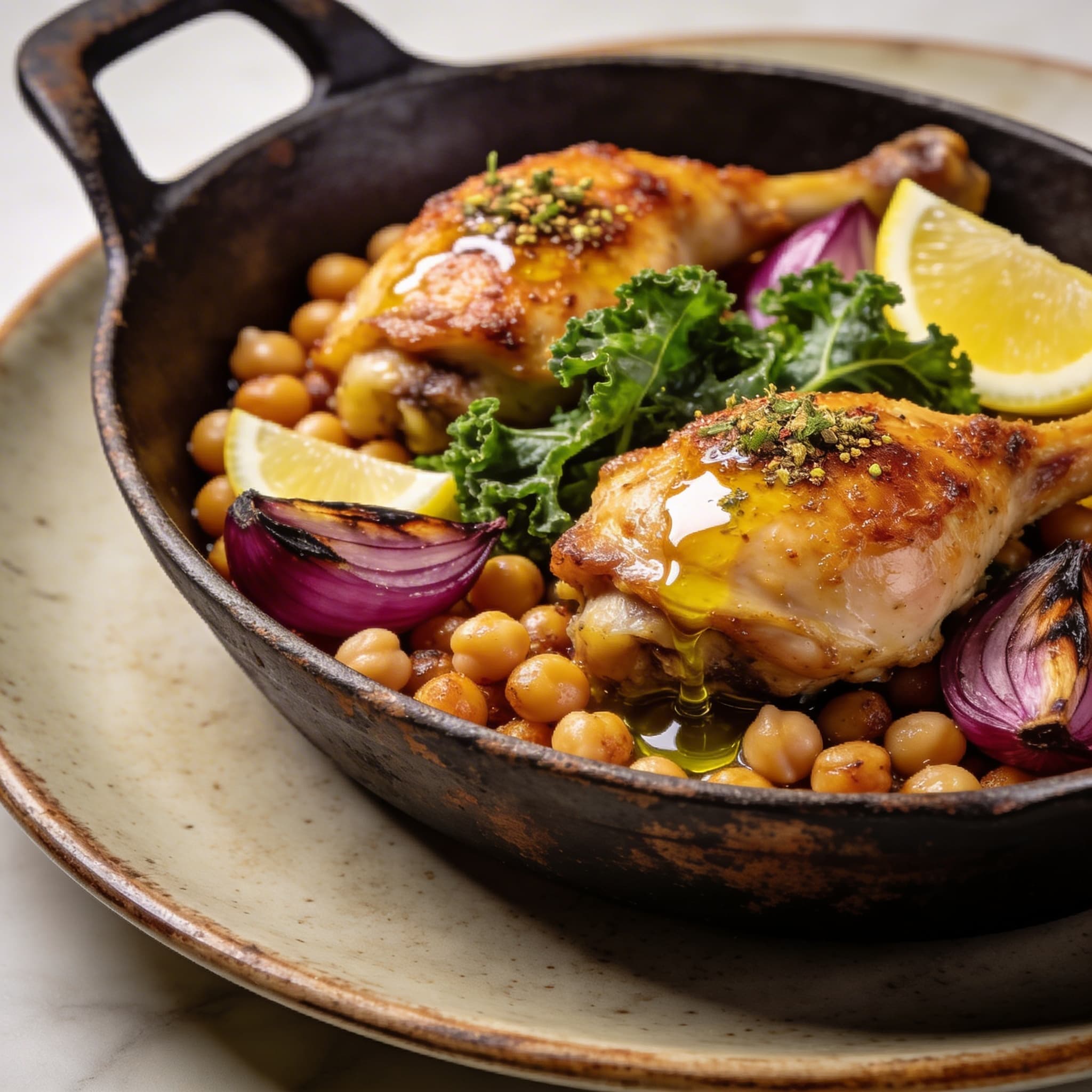 Crispy Lemon-Garlic Chicken & Chickpea Skillet