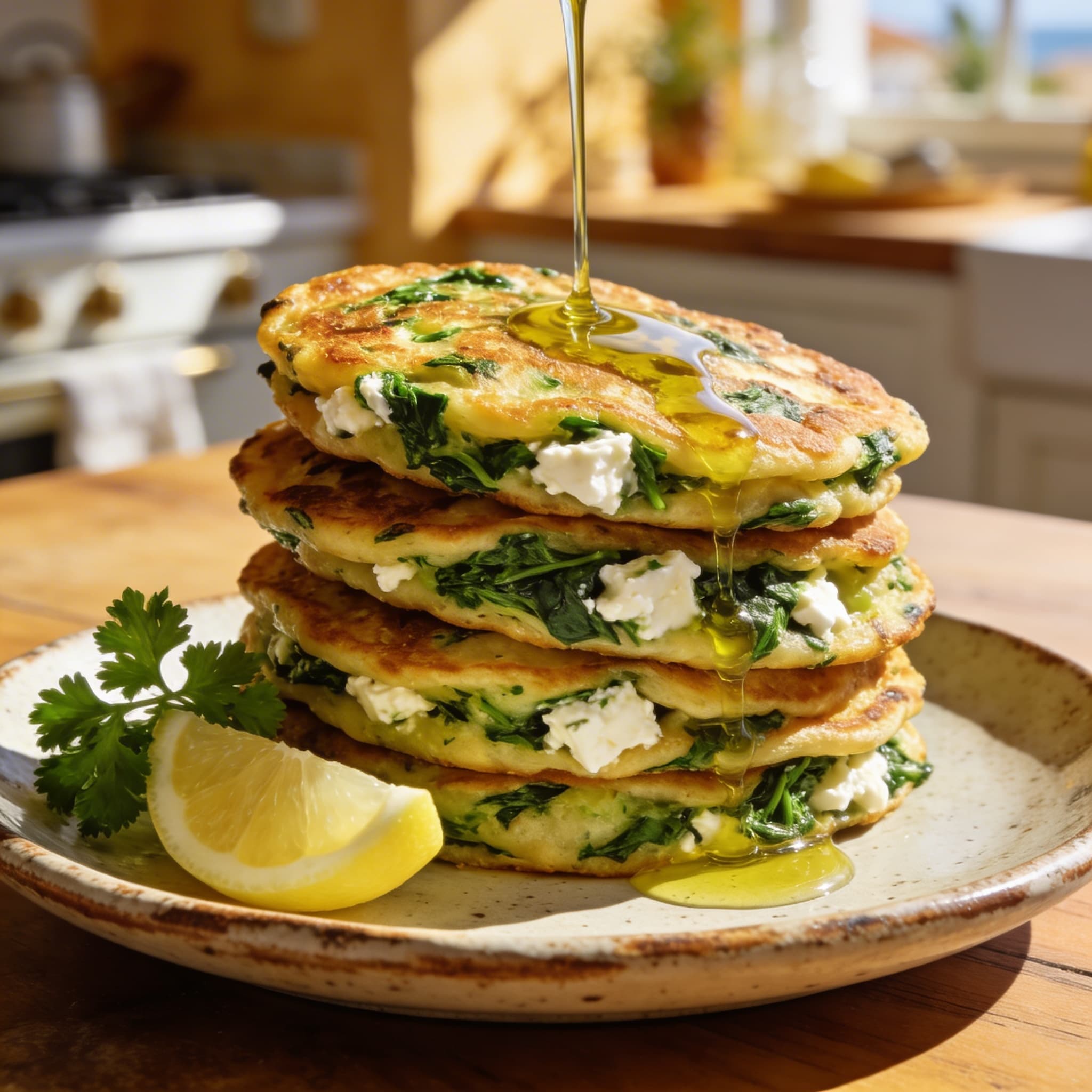 Savory Spinach & Feta Olive Oil Pancakes