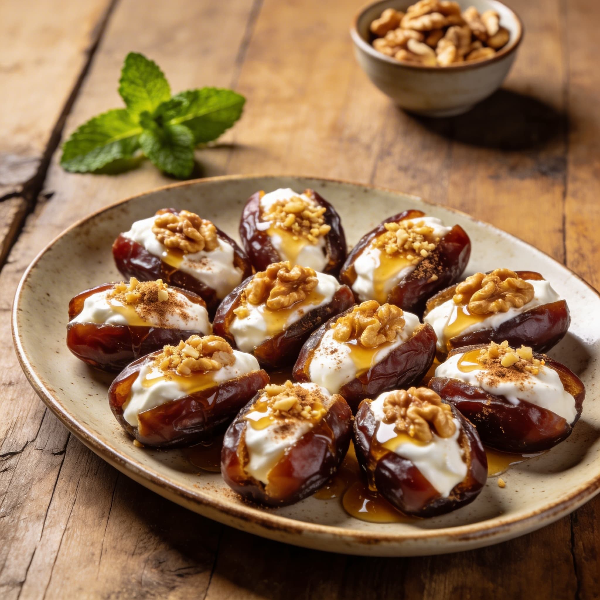 Honey-Drizzled Yogurt & Walnut Stuffed Dates