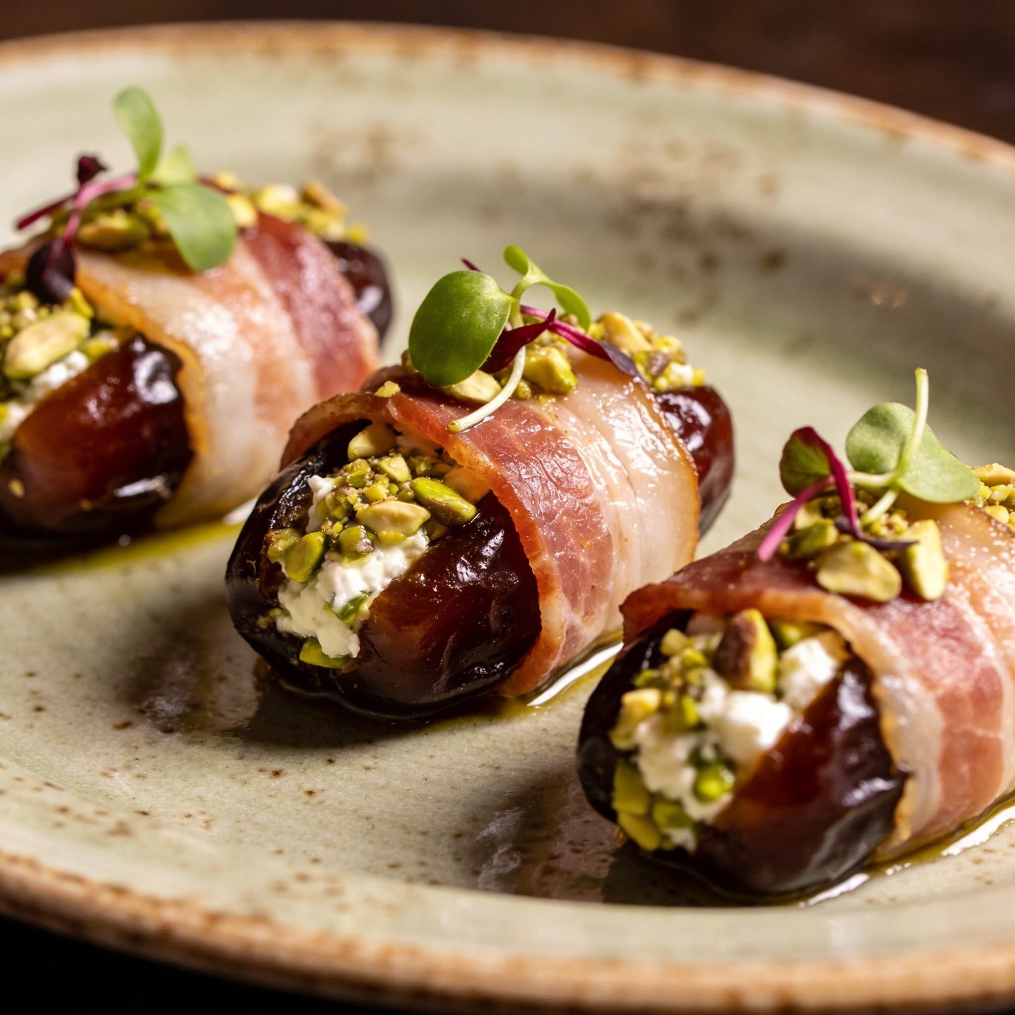 Pistachio & Feta Stuffed Dates wrapped in Pancetta