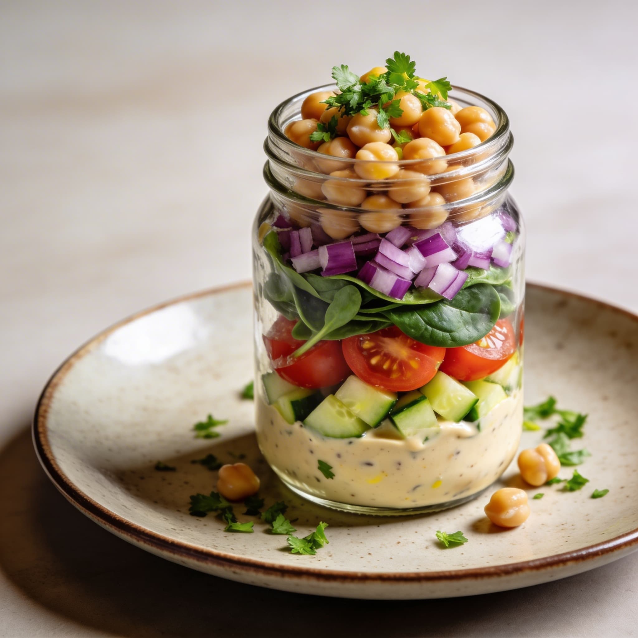 Zesty Tahini Chickpea Mason Jar Salad