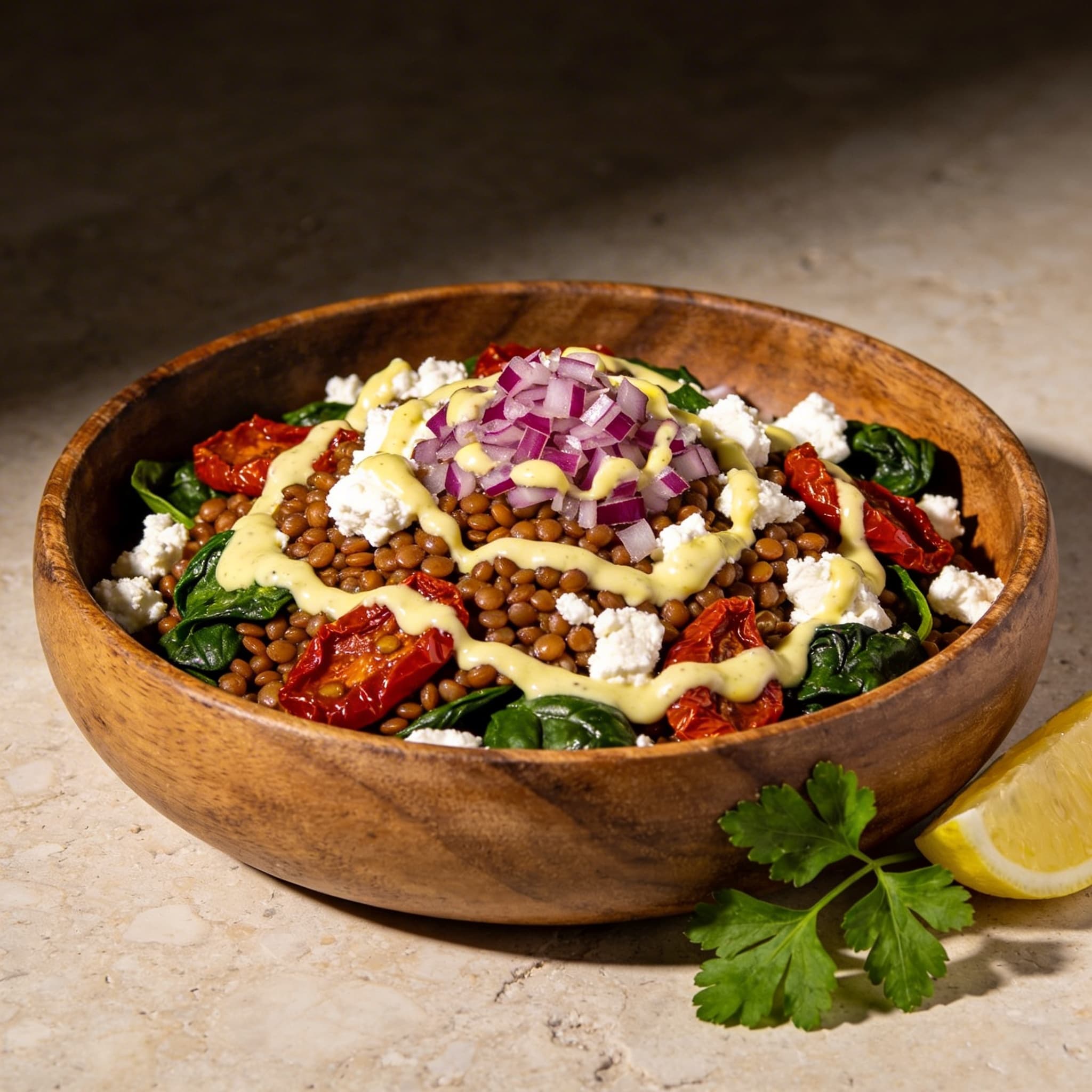 Warm Lentil & Sun-Dried Tomato Lunch Salad