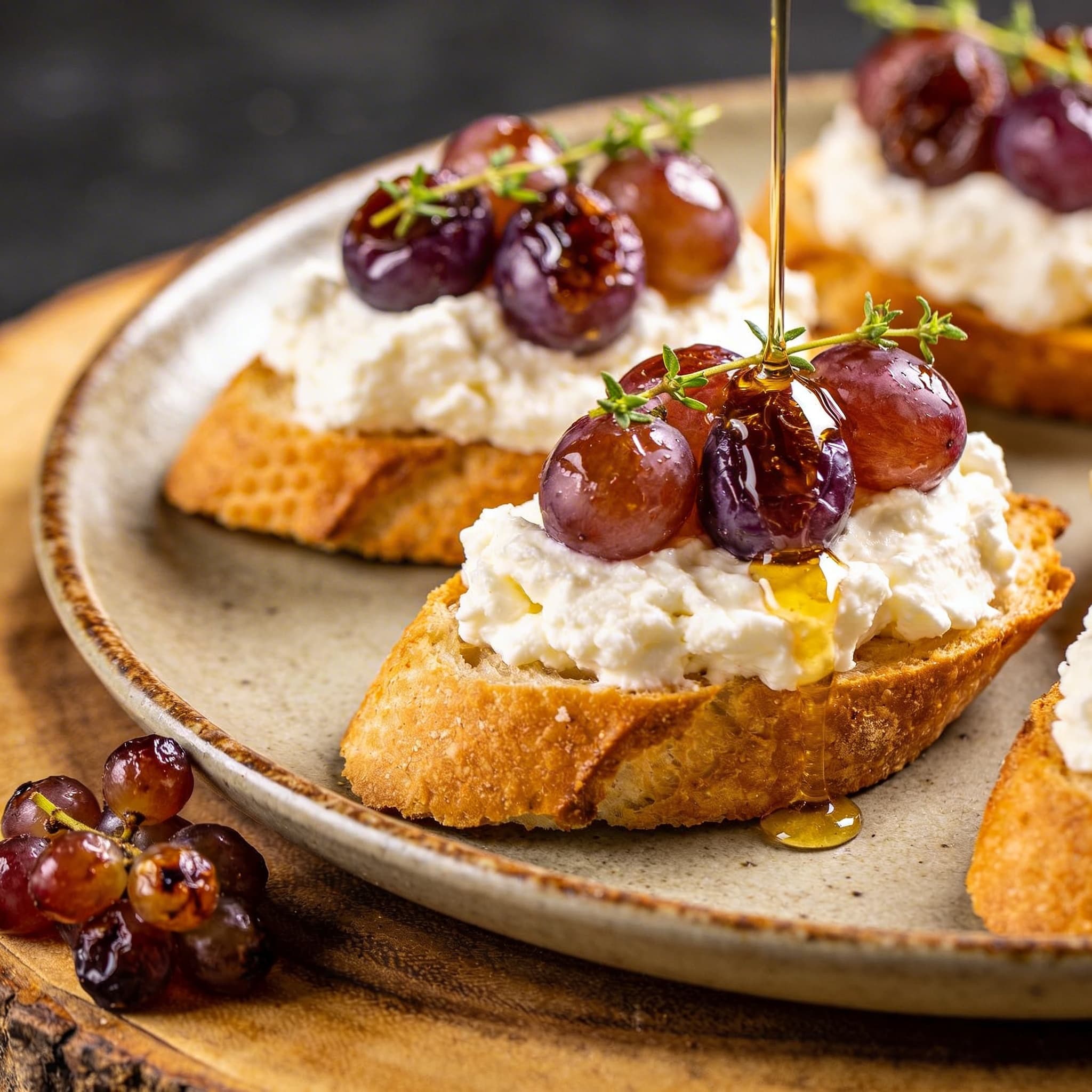 Whipped Feta Crostini with Roasted Balsamic Grapes