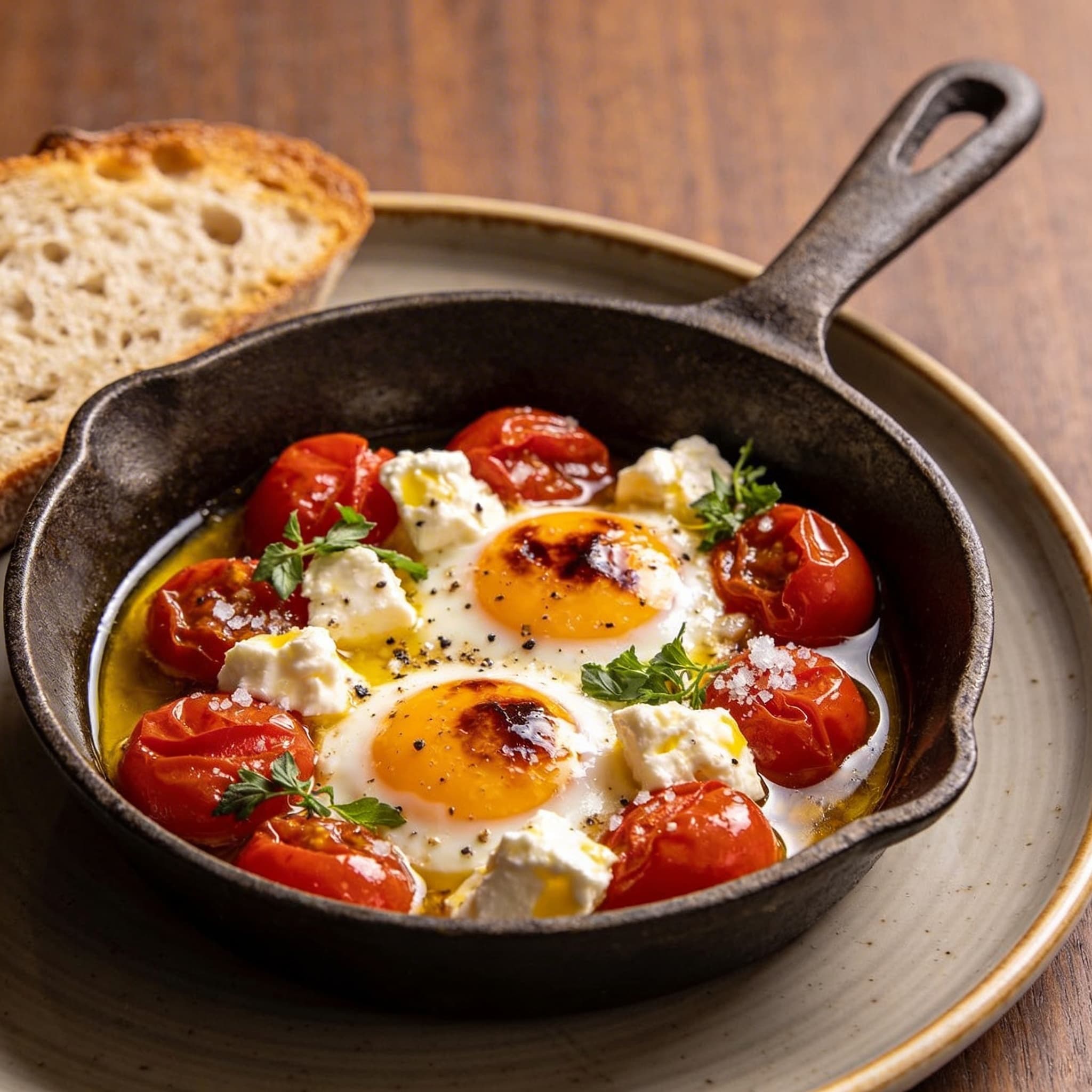 Olive Oil Burst Tomato & Feta Eggs