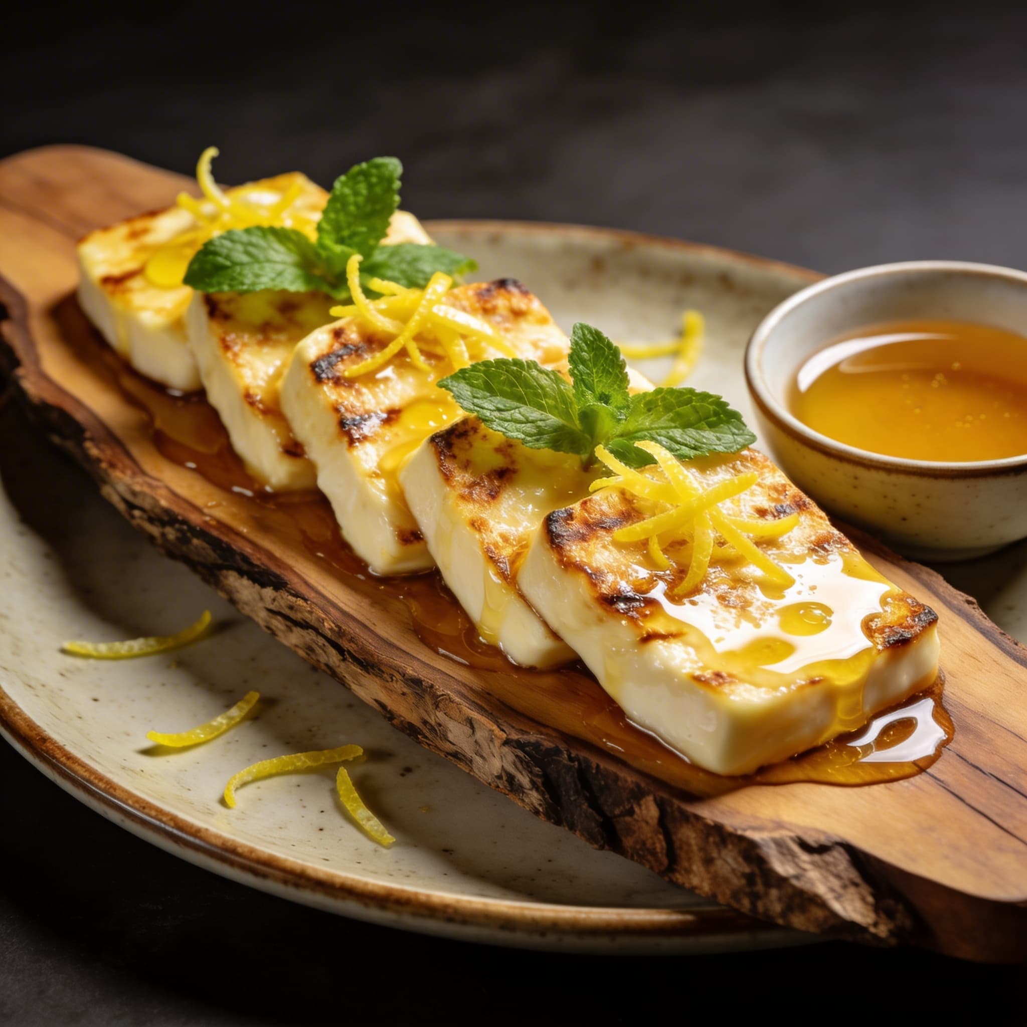 Golden Seared Halloumi with Zesty Honey & Mint