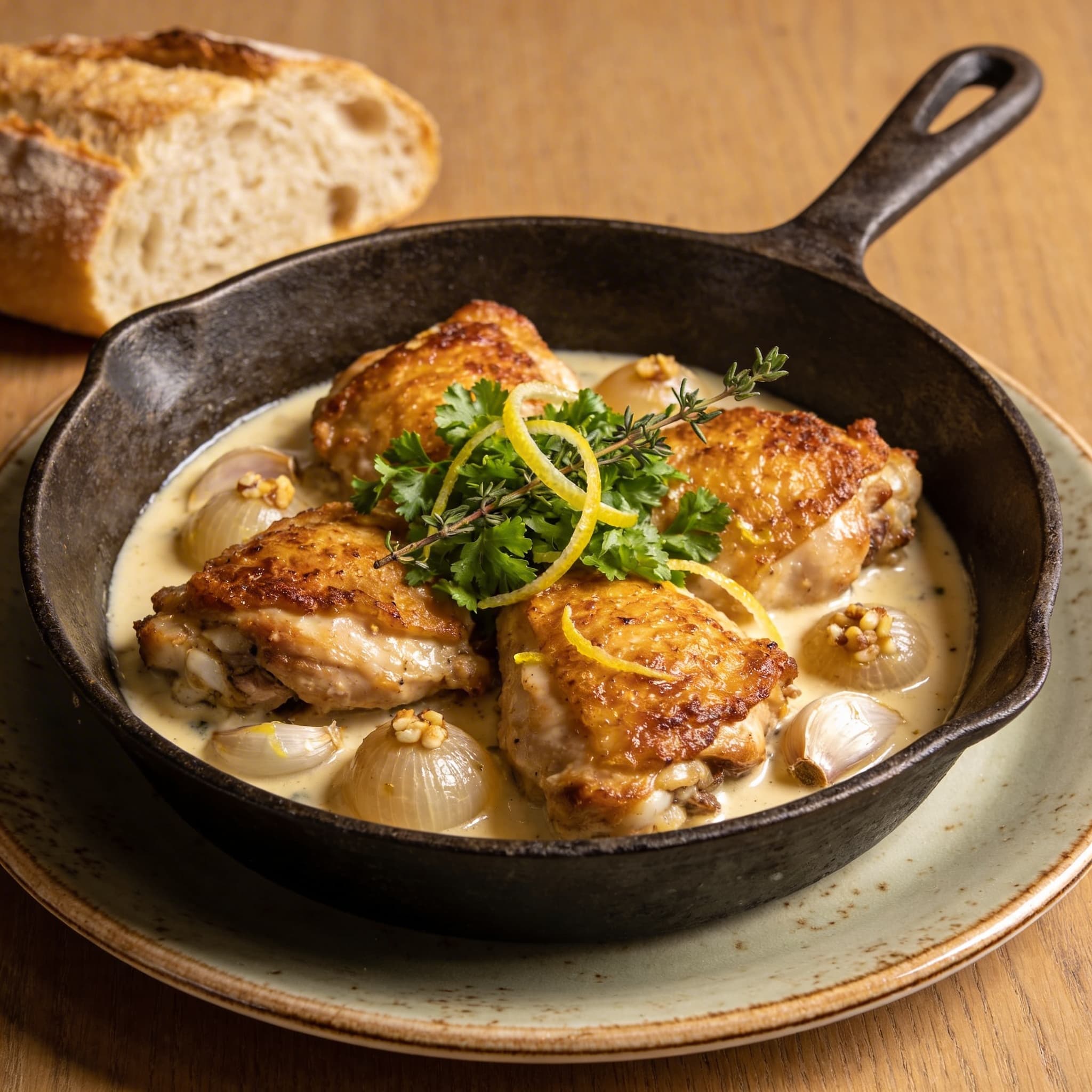 Creamy Garlic & Shallot Braised Chicken Thighs