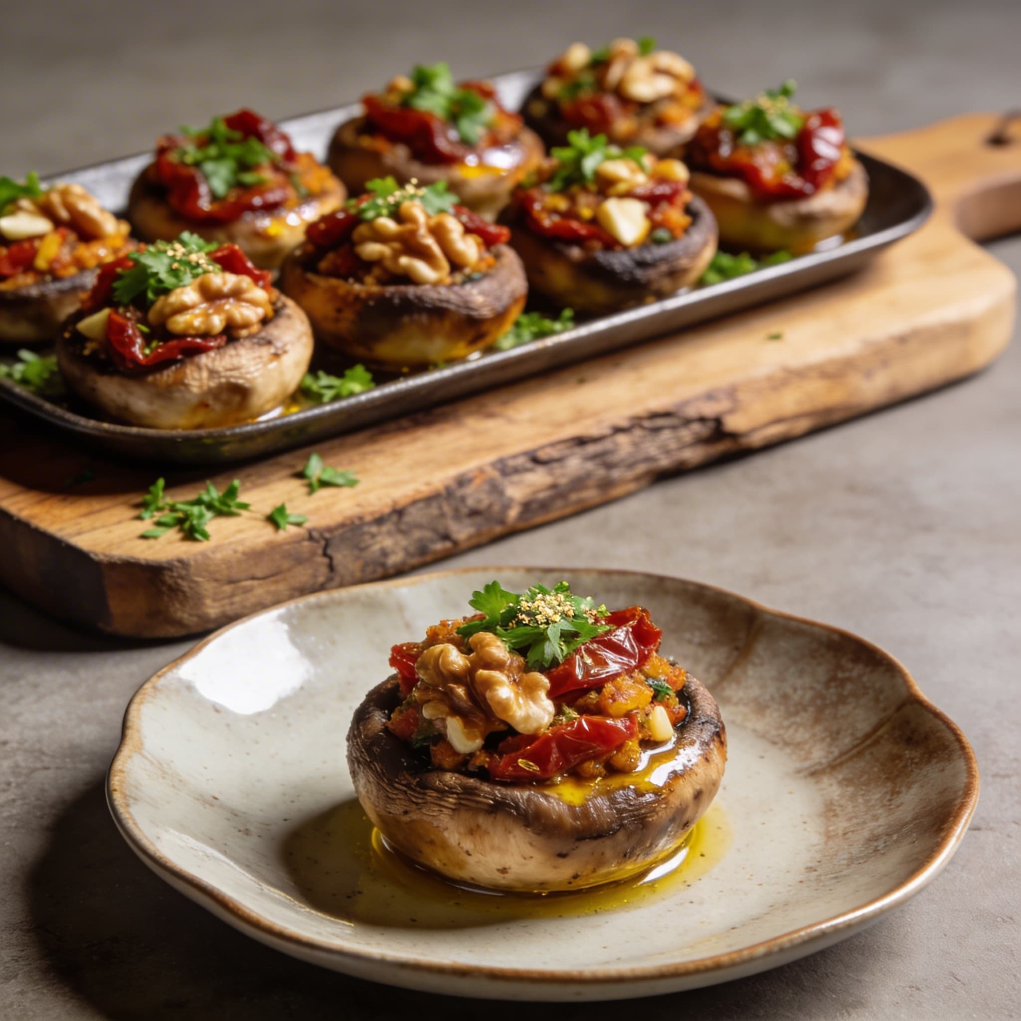 Sun-Dried Tomato & Walnut Stuffed Mushrooms