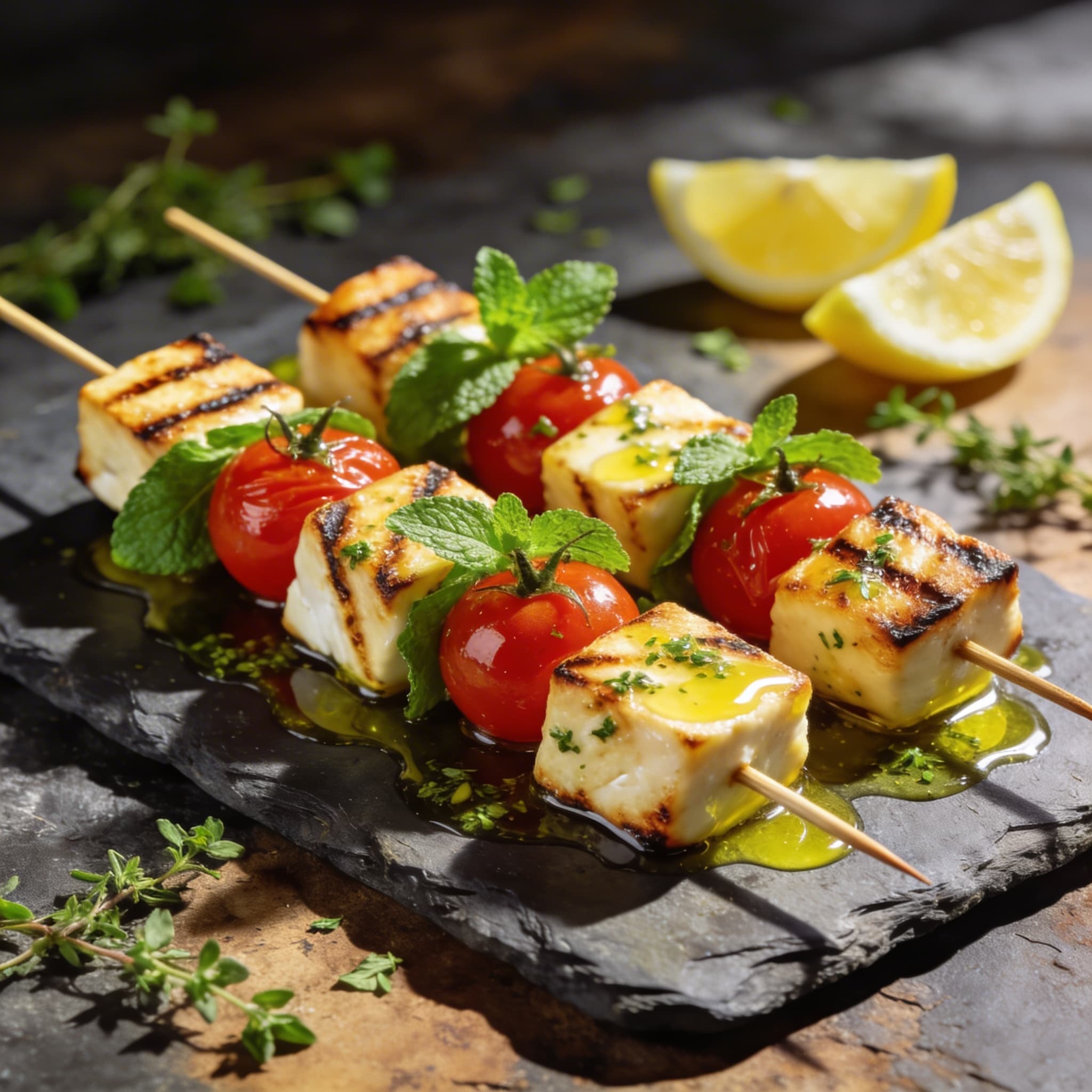 Zesty Grilled Halloumi & Tomato Skewers