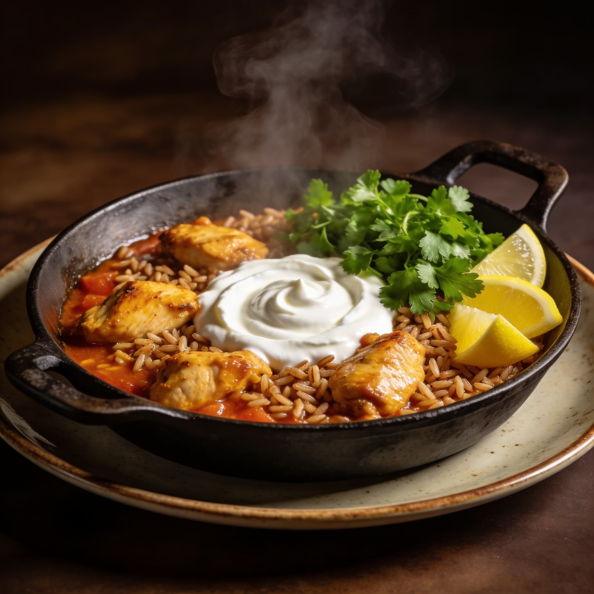 Spiced Chicken & Orzo Skillet with Greek Yogurt Swirl