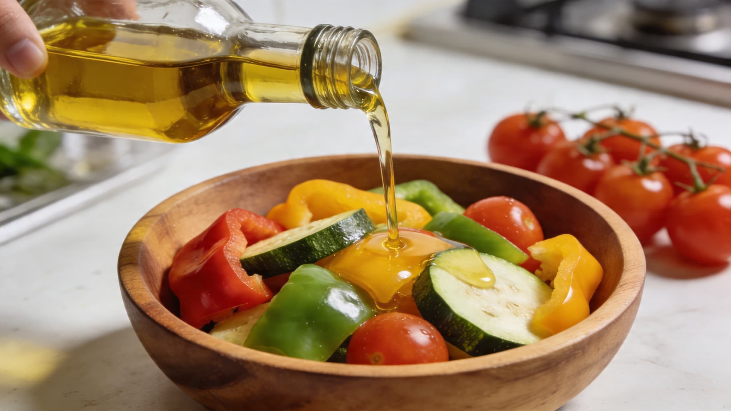 Demonstrating the 'Fat-First' tossing technique for vibrant roasted vegetables