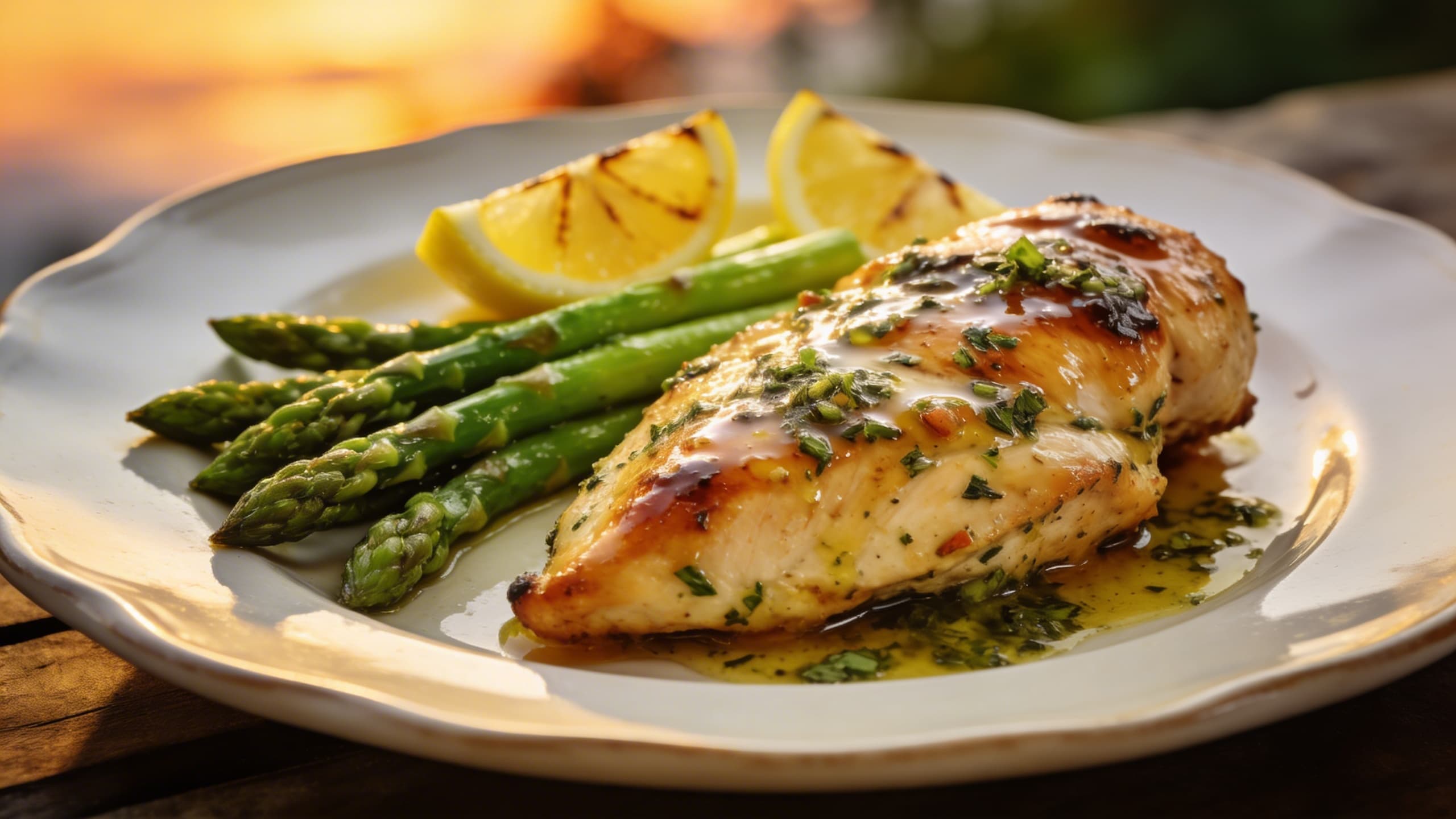 A beautifully plated Mediterranean chicken dish with a glossy, emulsified glaze