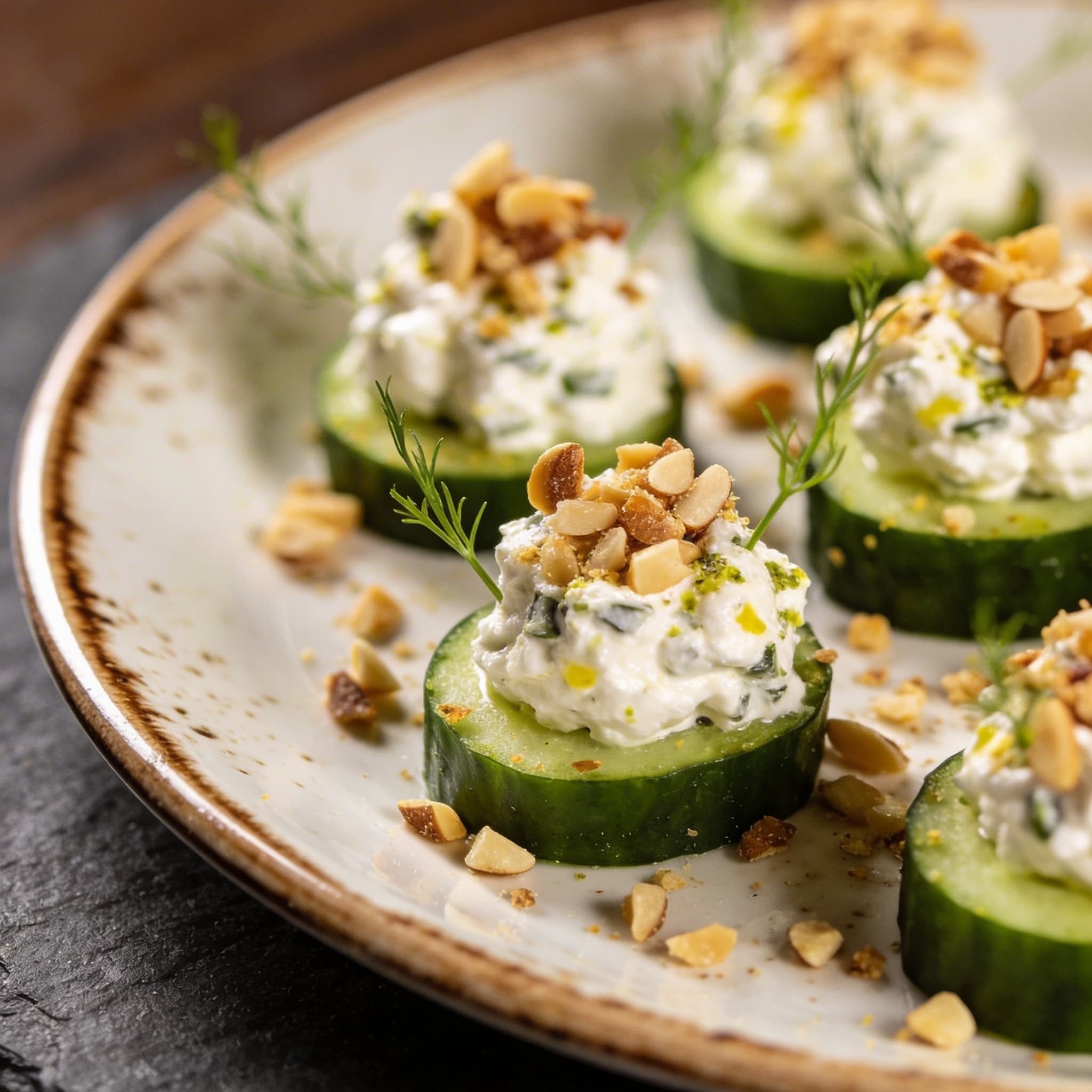 Zesty Feta & Almond Cucumber Bites