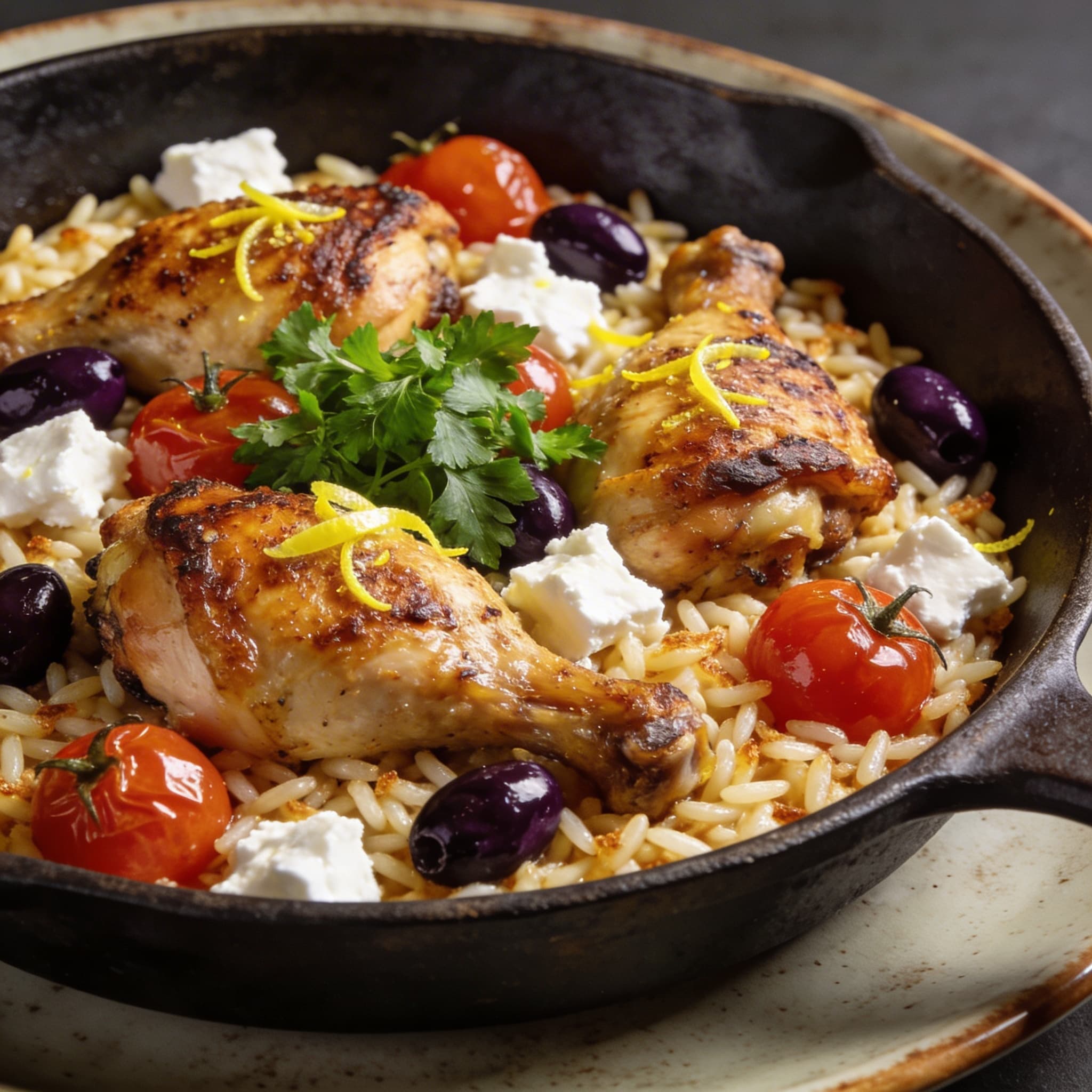 One-Pan Sun-Drenched Chicken & Orzo Skillet
