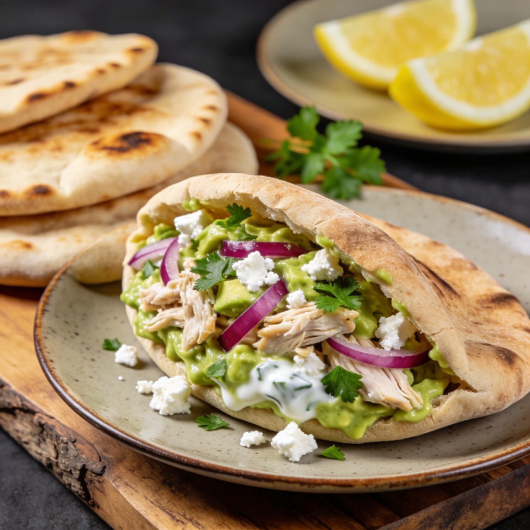 Zesty Avocado & Feta Chicken Salad Pitas