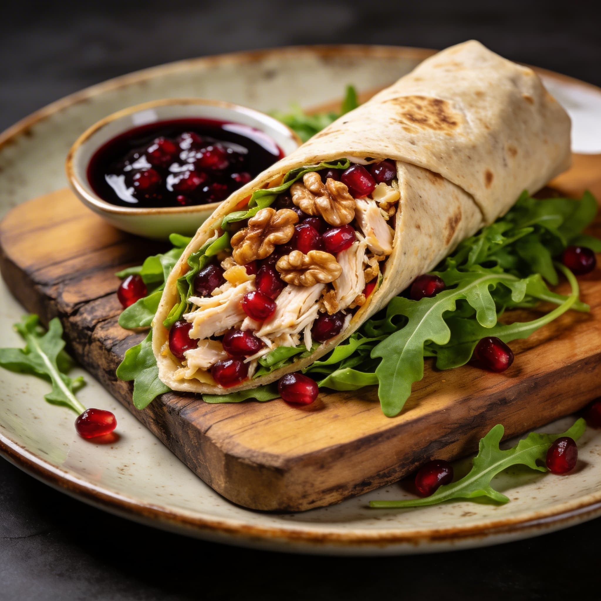 Pomegranate & Walnut Chicken Salad Wraps