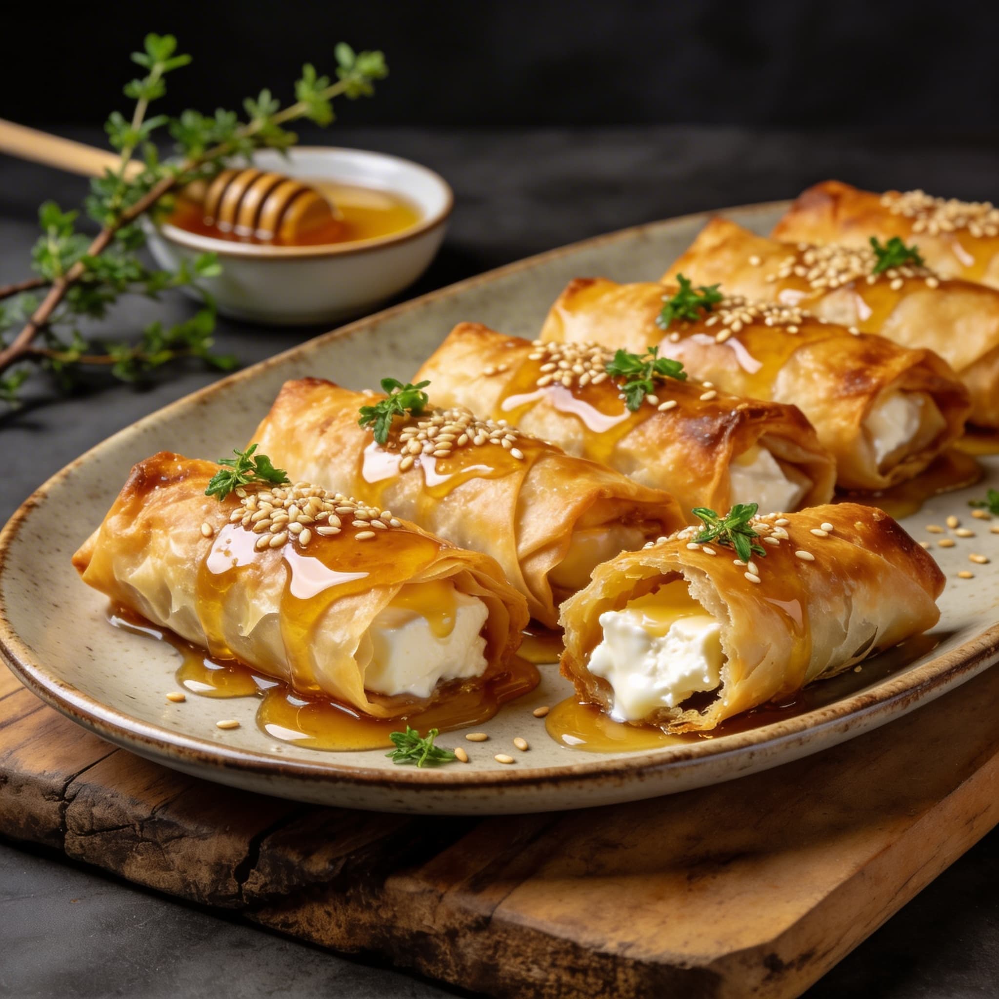 Honey-Drizzled Crispy Feta Phyllo Wraps