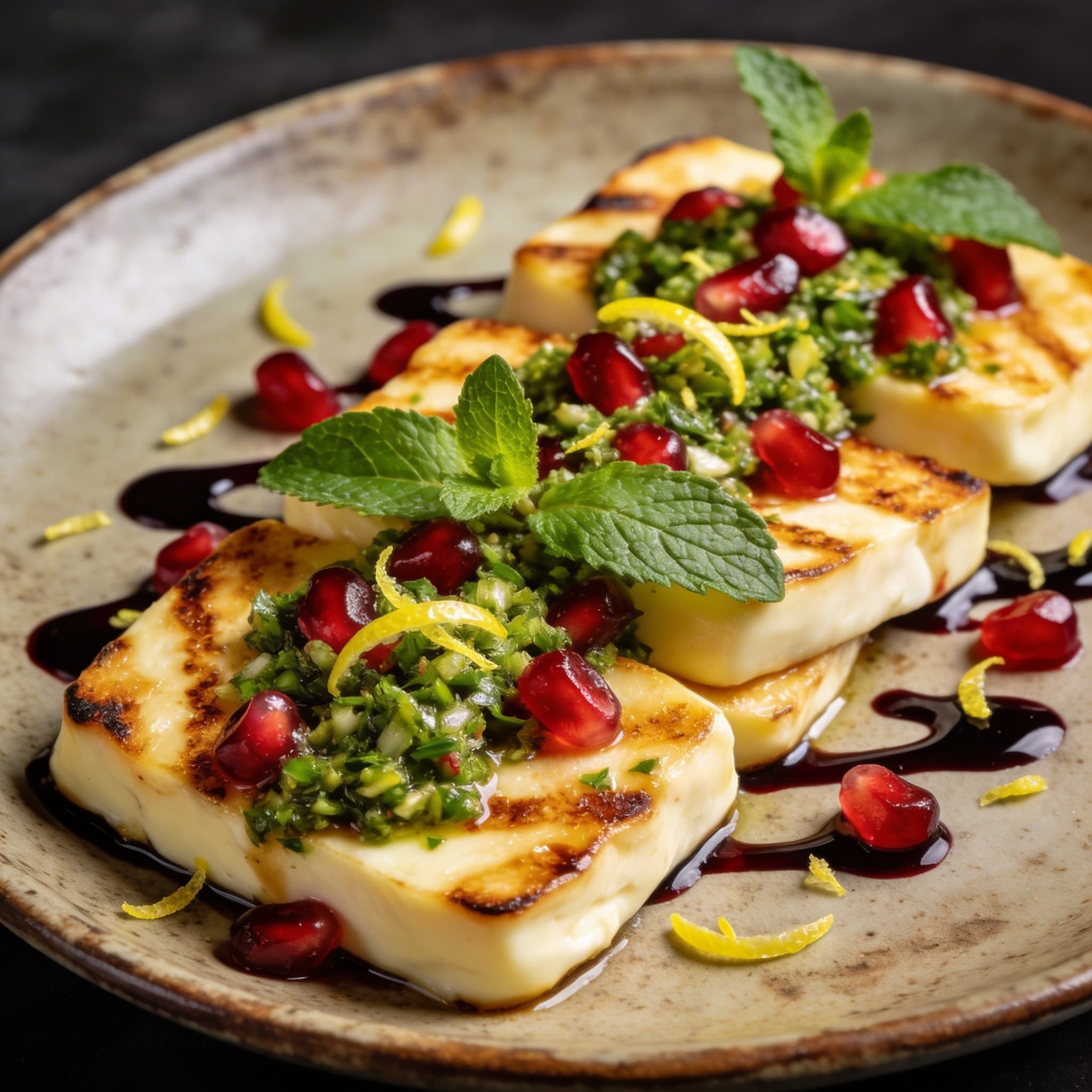 Seared Halloumi with Pomegranate & Zesty Gremolata