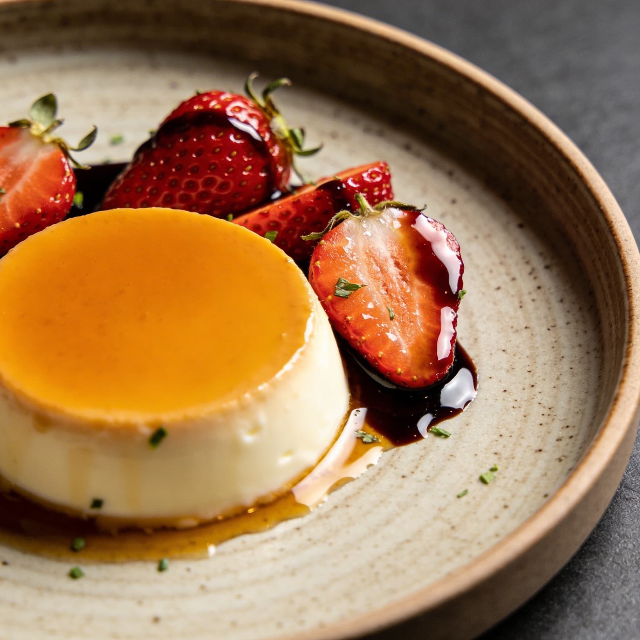 Honey & Yogurt Panna Cotta with Balsamic Strawberries