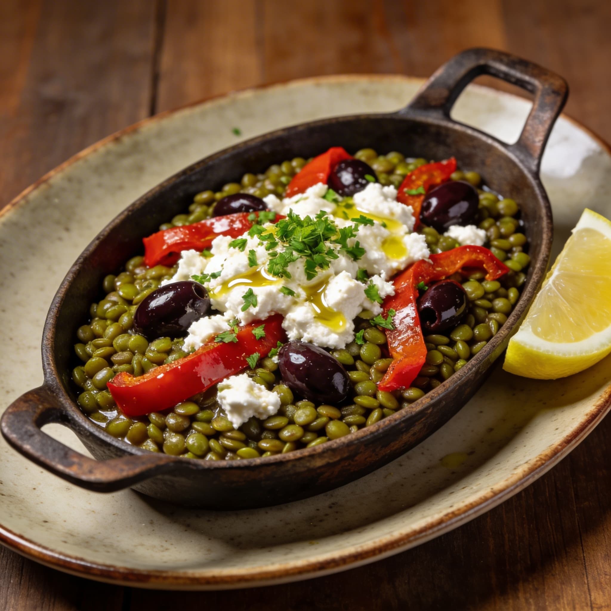 Zesty Mediterranean Lentil & Roasted Pepper Skillet