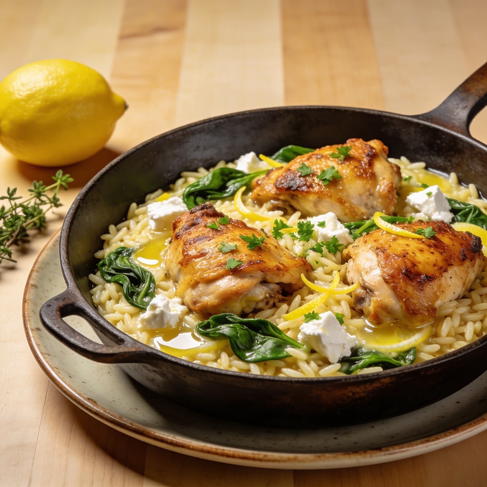 One-Pan Creamy Lemon & Feta Chicken Orzo