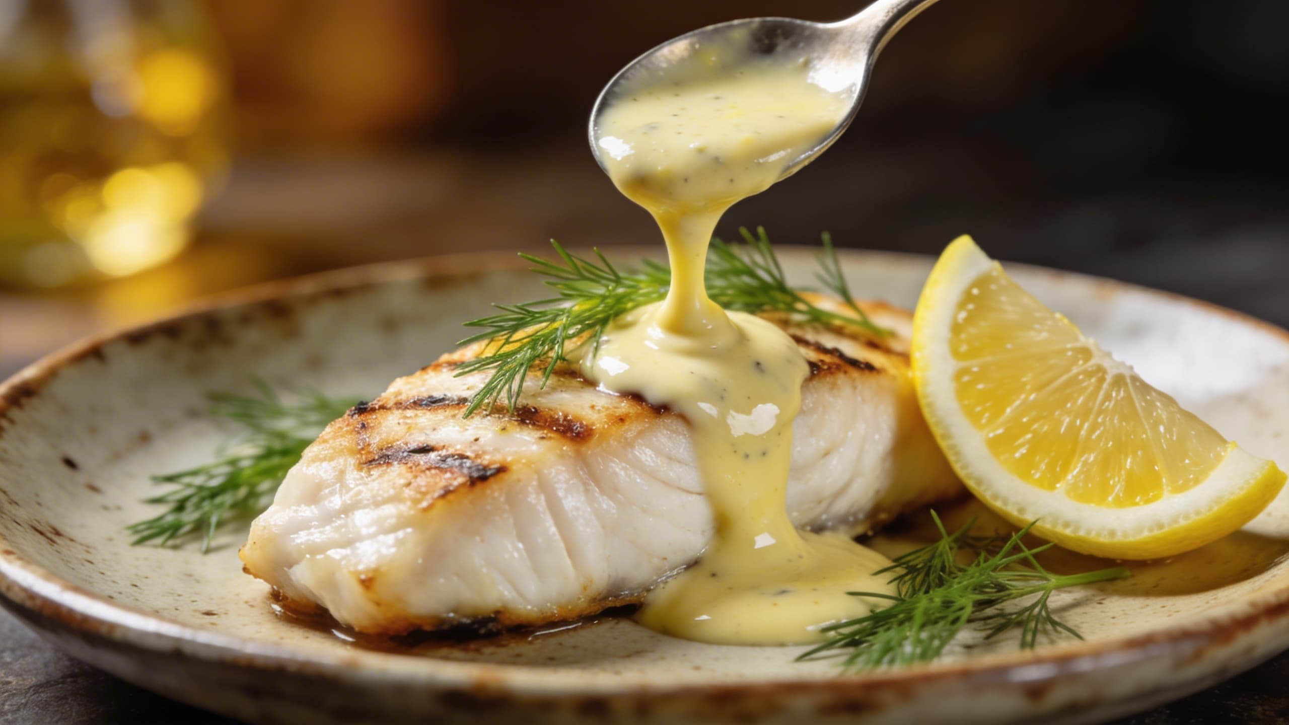 Image 2: Creamy lemon tahini drizzle over grilled fish
