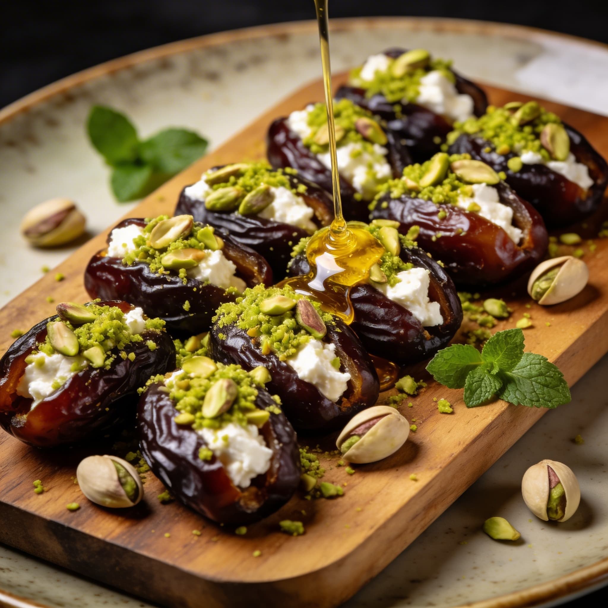 Pistachio-Crusted Feta Stuffed Dates