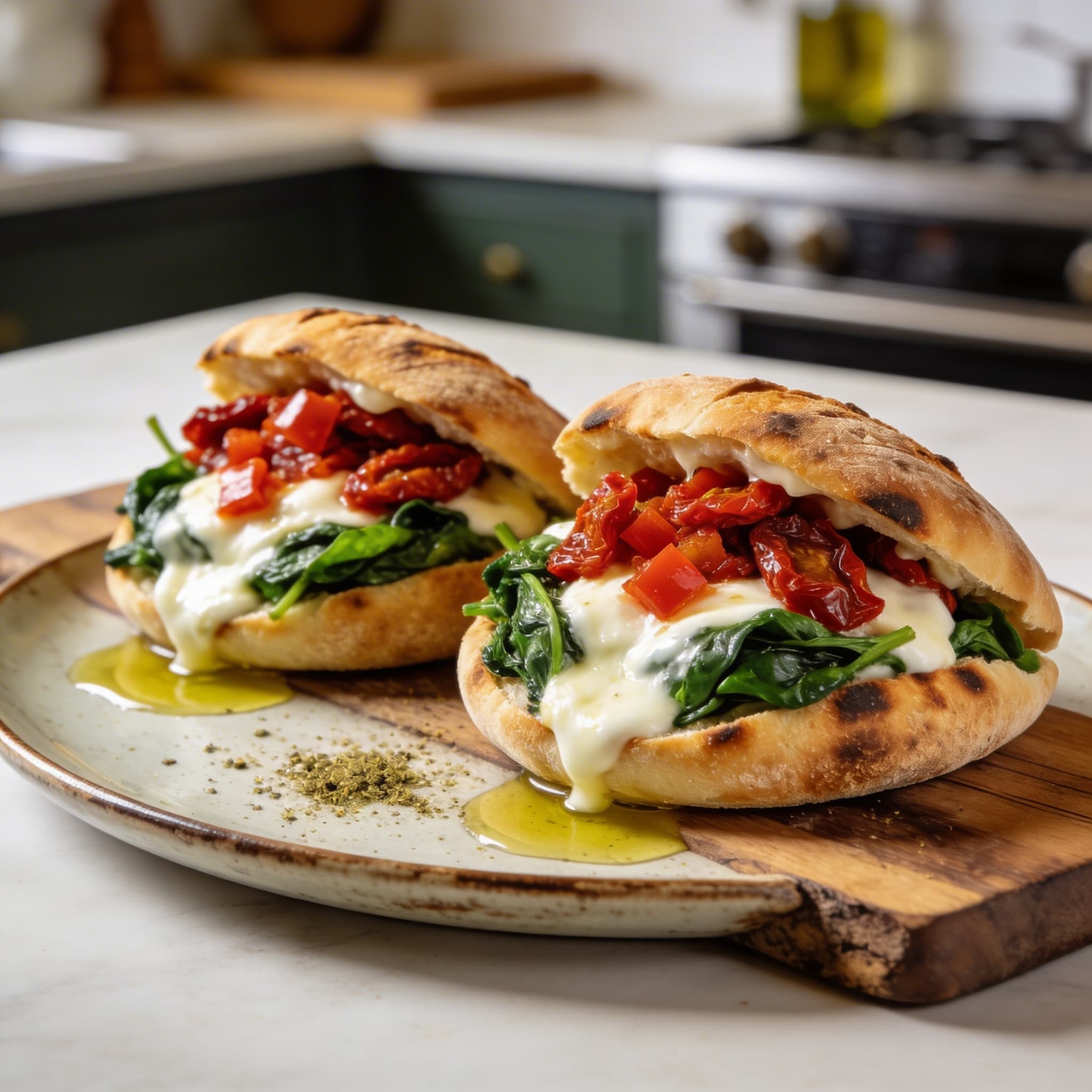 Crispy Sun-Dried Tomato & Spinach Pita Melts