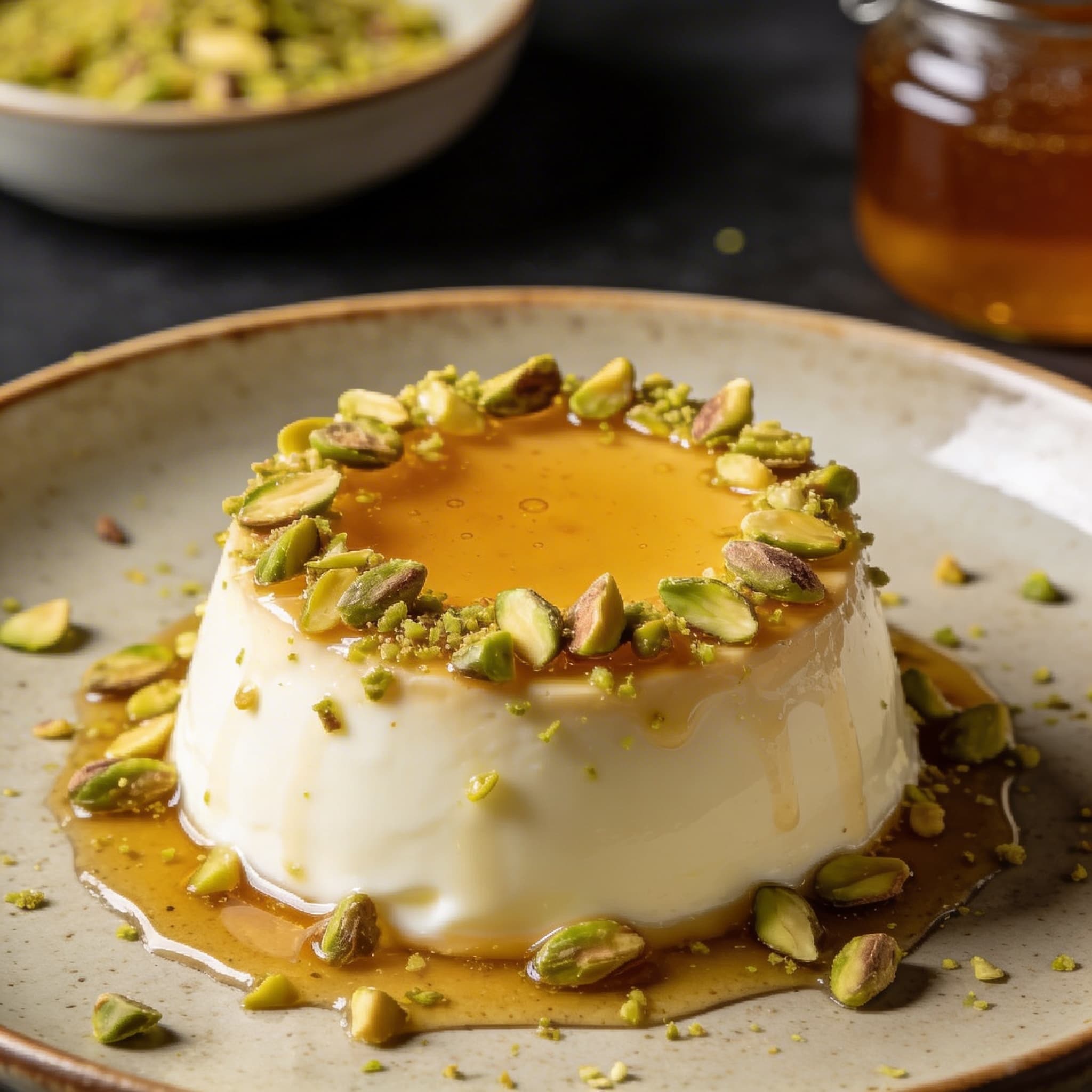 Honey & Pistachio Greek Yogurt Panna Cotta