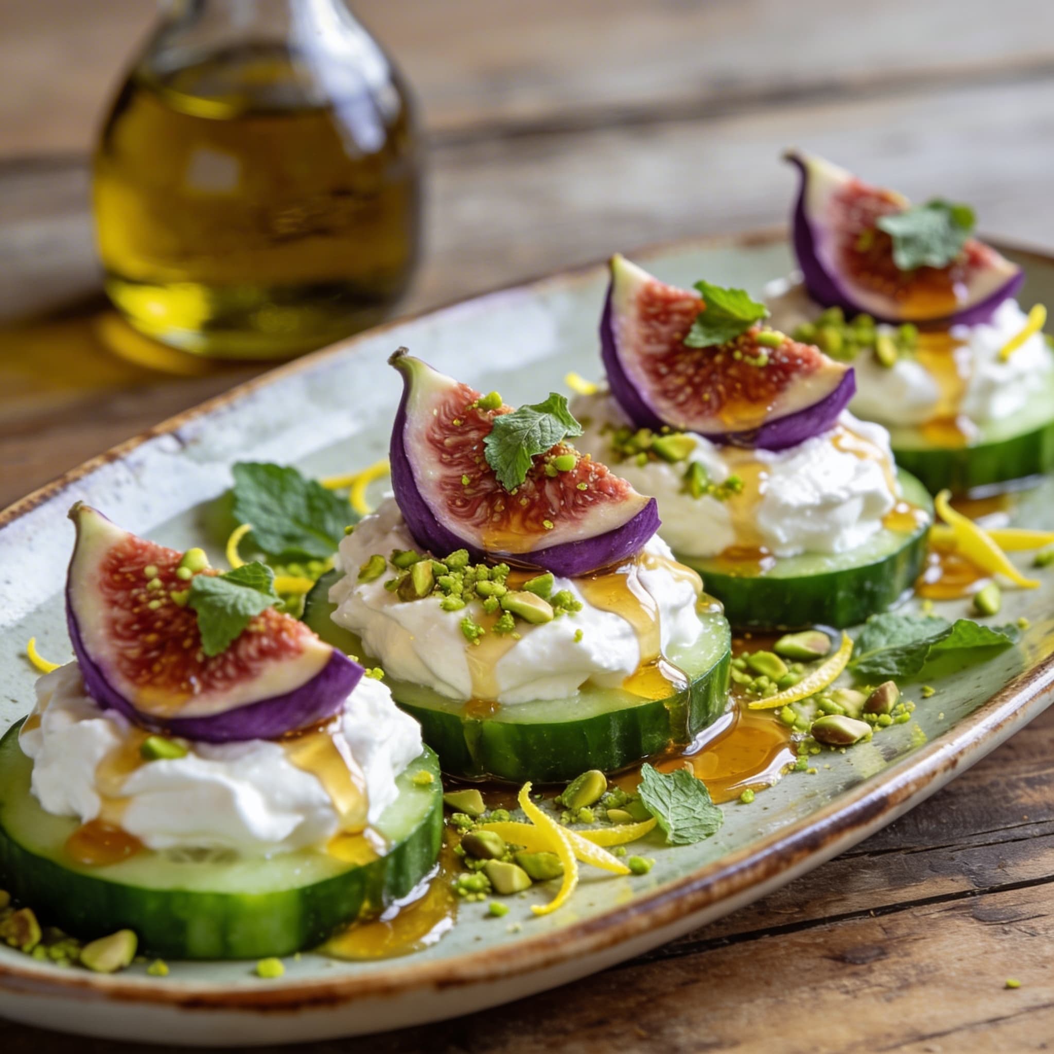 Honey-Drizzled Fig & Labneh Cucumber Bites