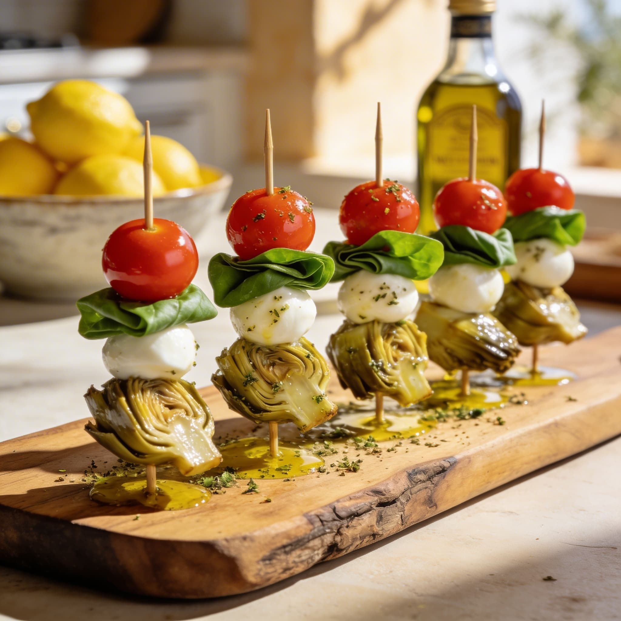 Zesty Artichoke & Mozzarella Skewers