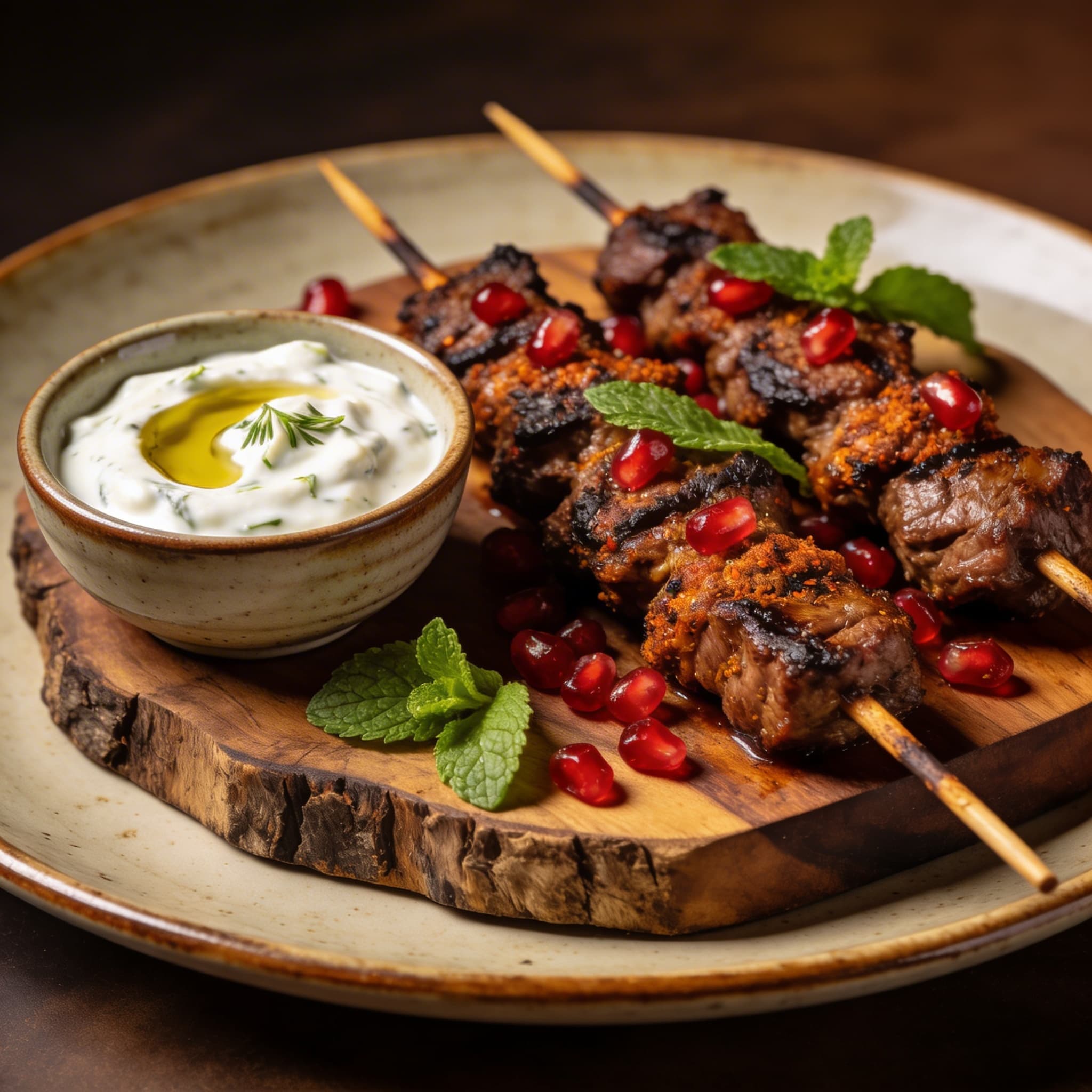 Spiced Beef Skewers with Minty Yogurt Dip