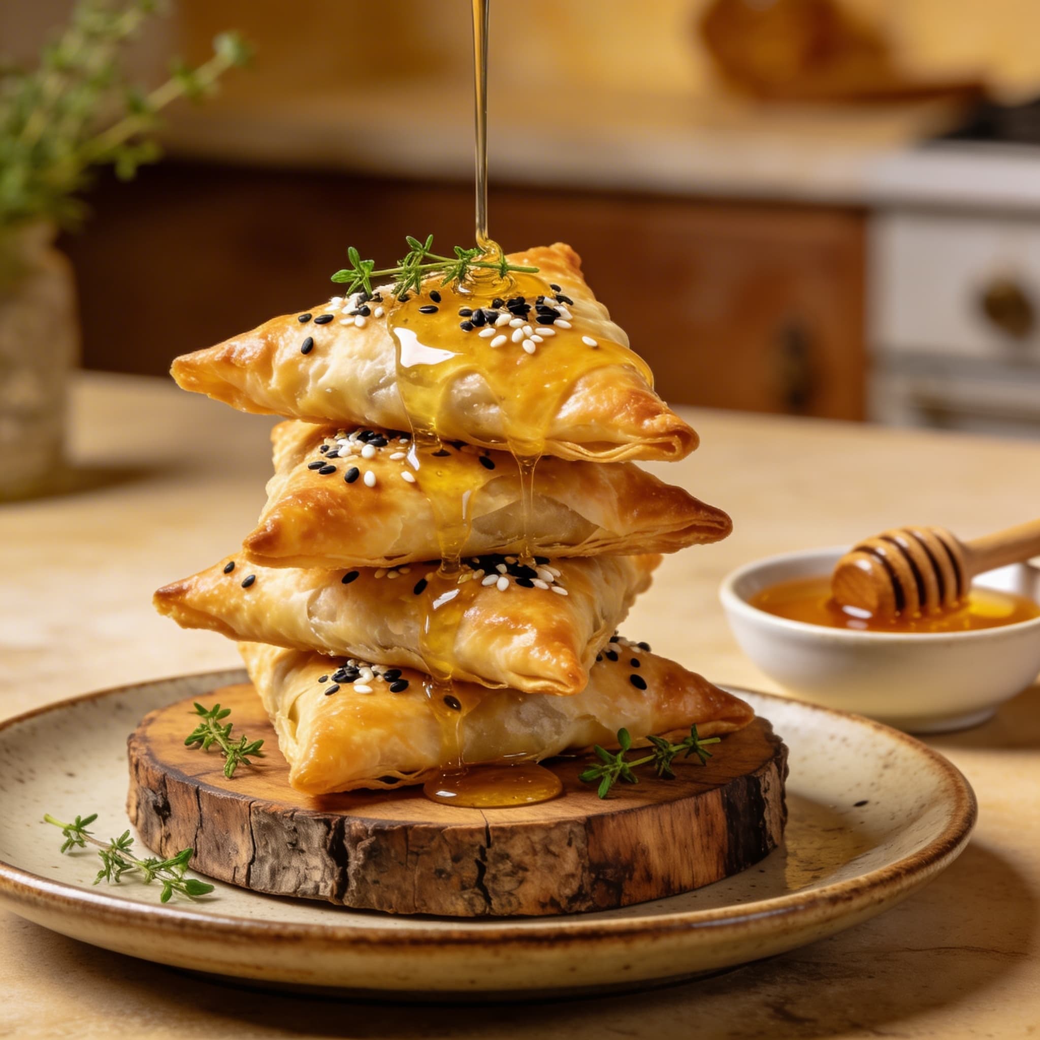 Crispy Honey-Drizzled Phyllo Feta Parcels