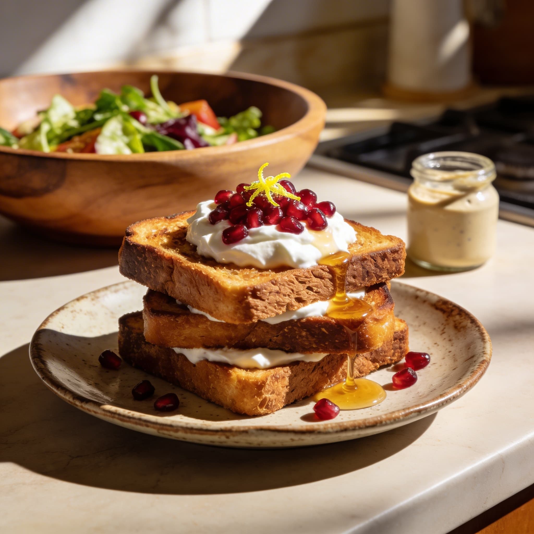 Zesty Tahini & Pomegranate French Toast