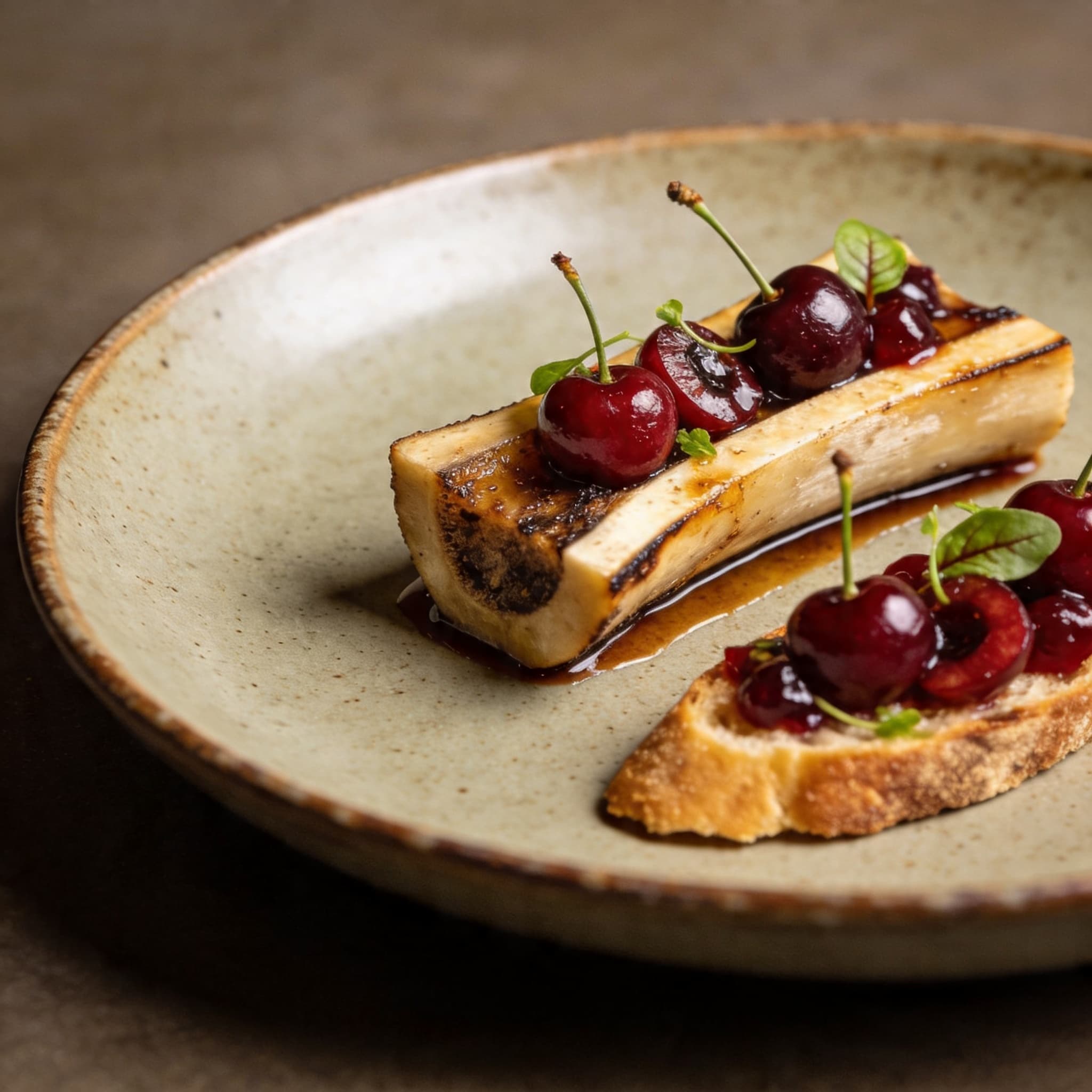 Cold-Smoked Marrow & Cherry Agrodolce Crostini